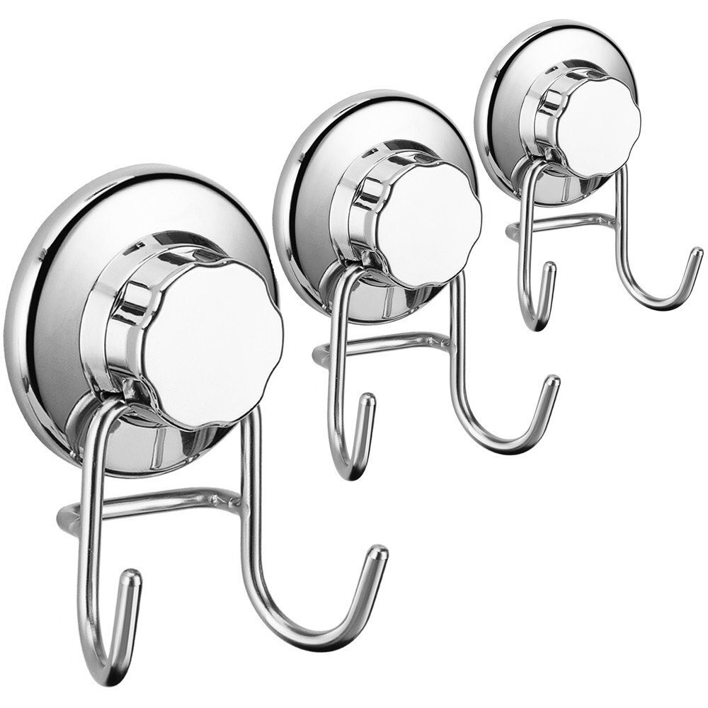 Sanno Suction Cup Hooks, Shower Squeegee Holder Towel Robe Loofah Hooks Hanging Shower Hooks For Bathroom Shower Wall, Bathroom Shower Accessories, Chorme (3 Pack)