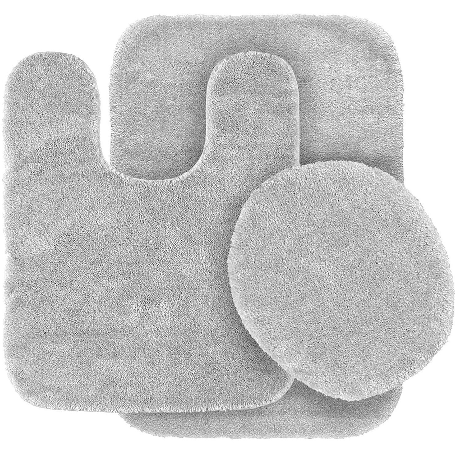 3 Pc Silver/Light Grey Bathroom Rug Set Bath Mats Bath Set Super Soft Anti Slip Soft Mats New