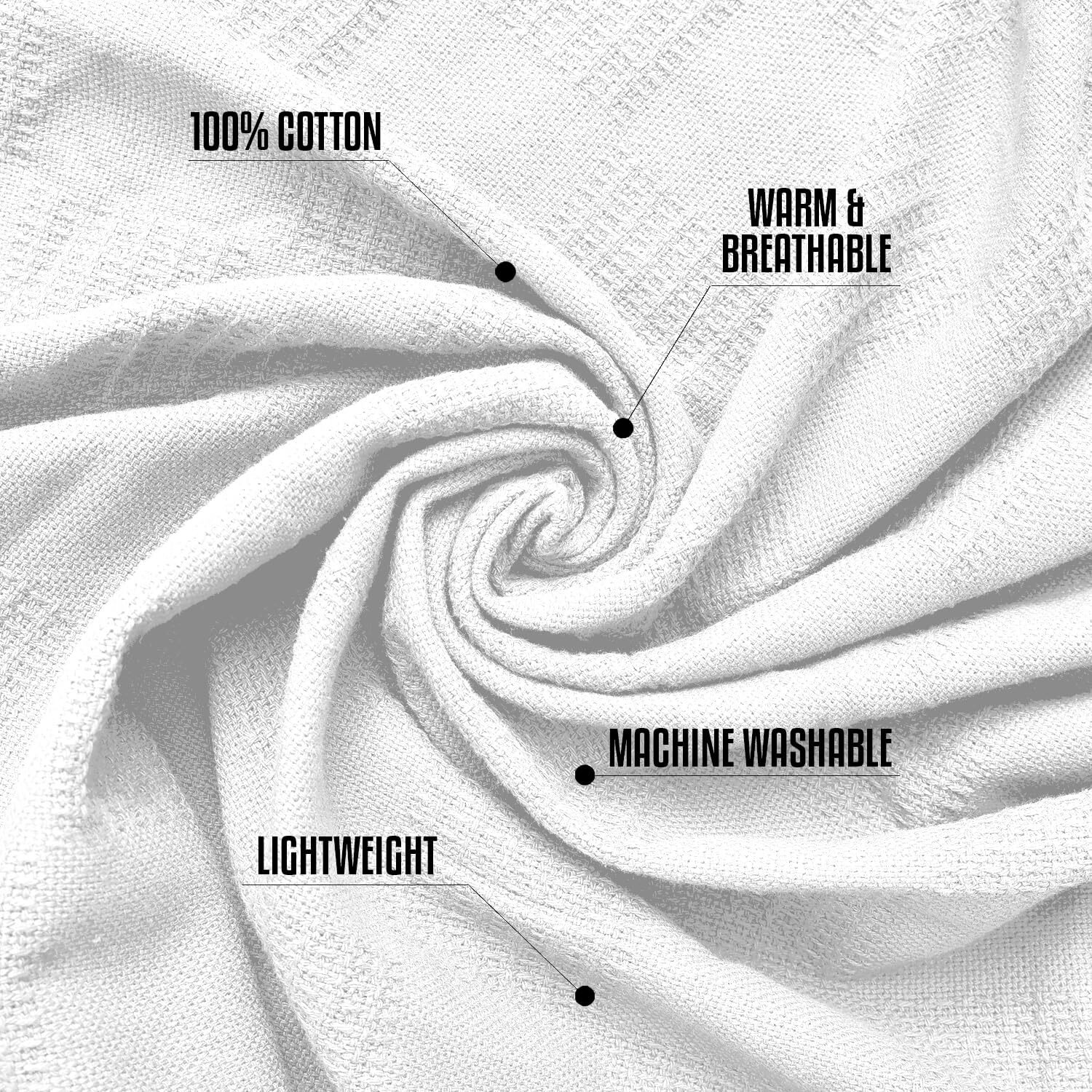 Oakias 100% Cotton Blanket Queen White - 350 Gsm 90 X 90 Inches Soft Thermal Blanket Queen Size - Throw Blanket Lightweight, Breathable & Durable All Season Blanket For Bed & Couches