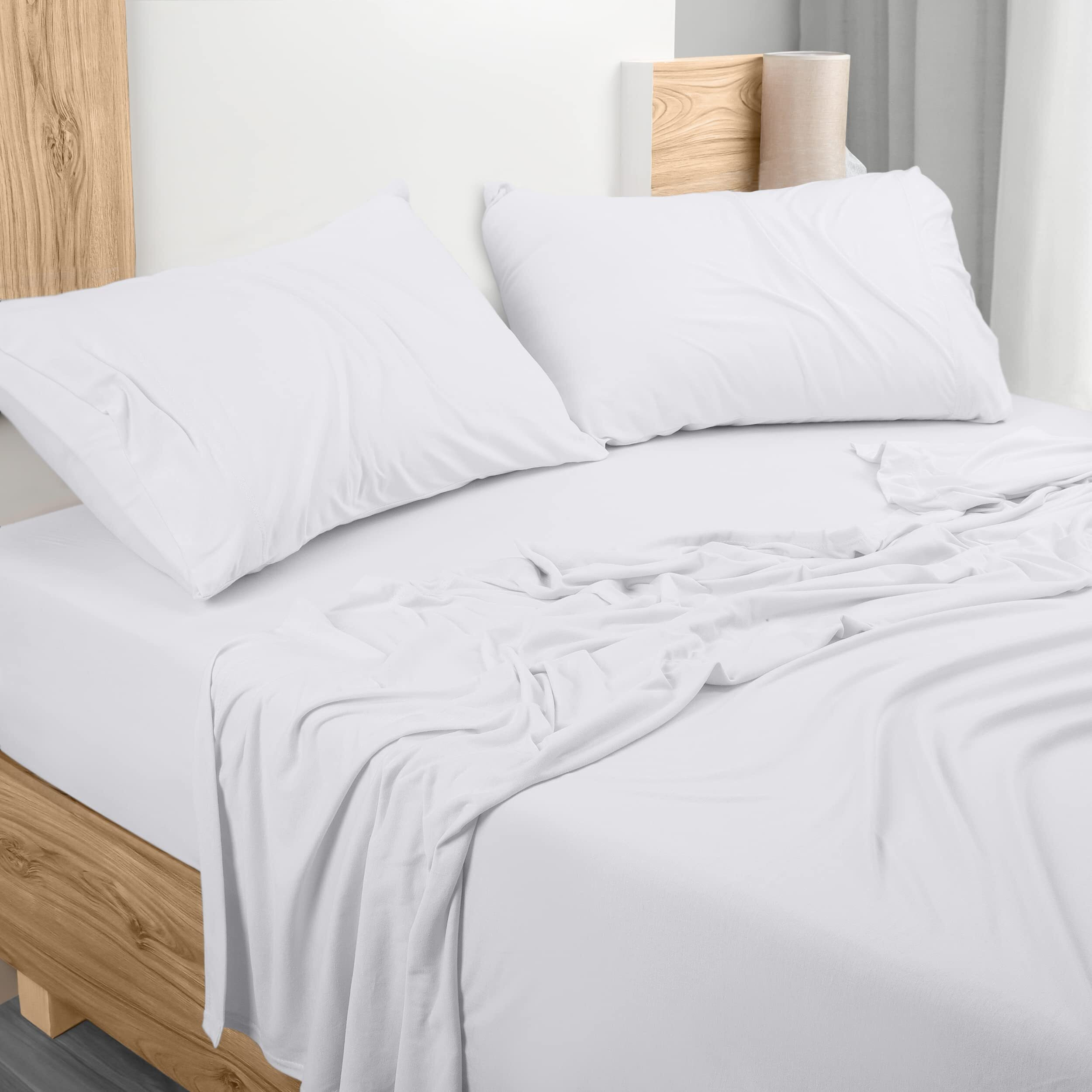 Utopia Bedding King Sheet Set - Jersey Knit Sheets 4 Piece King Jersey Sheet Set - Cotton Jersey Sheets - Soft T-Shirt Stretchy Sheets (King, White)