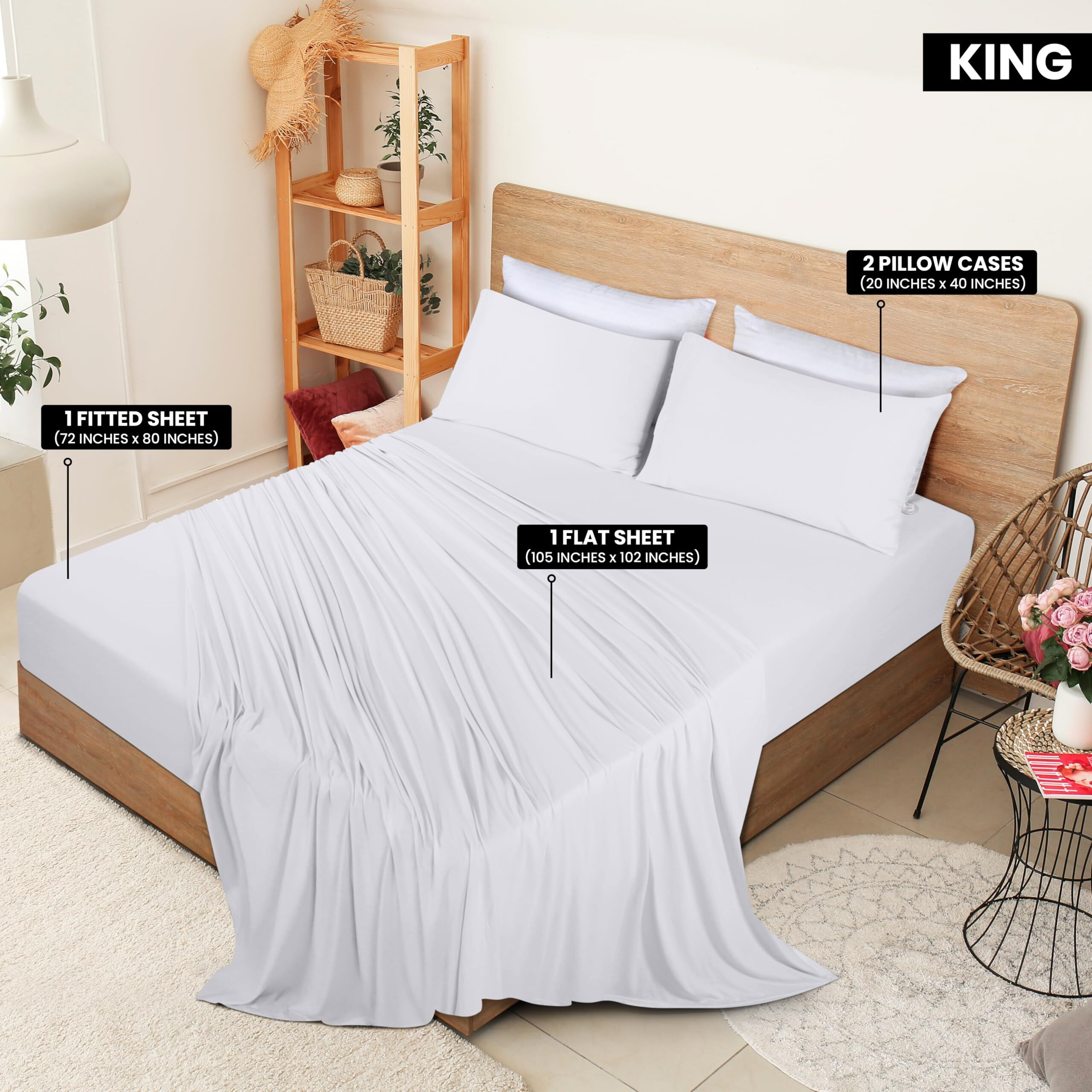 Utopia Bedding King Sheet Set - Jersey Knit Sheets 4 Piece King Jersey Sheet Set - Cotton Jersey Sheets - Soft T-Shirt Stretchy Sheets (King, White)