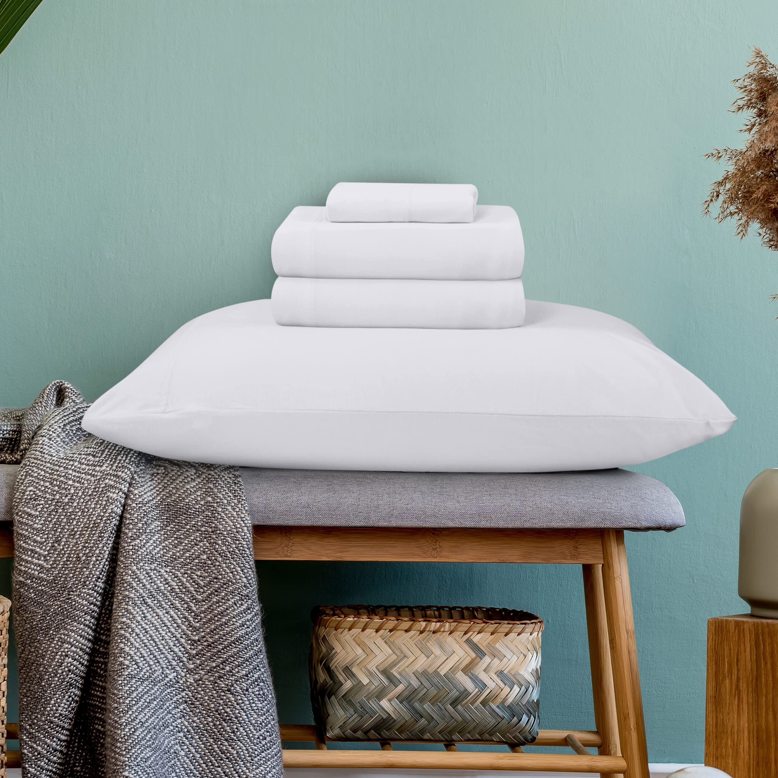 Utopia Bedding King Sheet Set - Jersey Knit Sheets 4 Piece King Jersey Sheet Set - Cotton Jersey Sheets - Soft T-Shirt Stretchy Sheets (King, White)