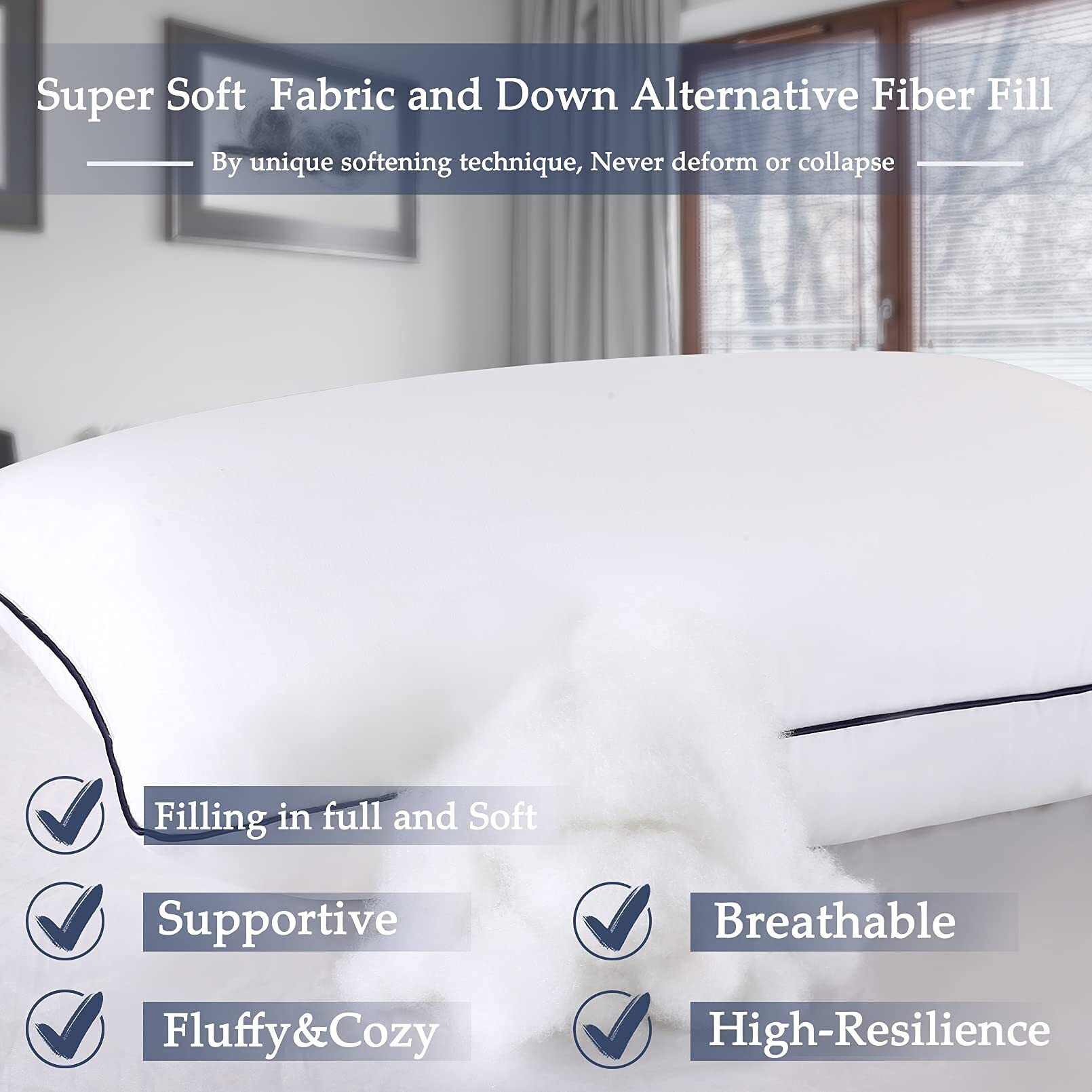 Hoomqing Bed Pillows For Sleeping 2 Pack, Queen Size Set Of 2 For Side Back And Stomach Sleepers, Cooling Pillows,Down Alternative Filling Luxury Soft Supportive Plush Pillows (White)