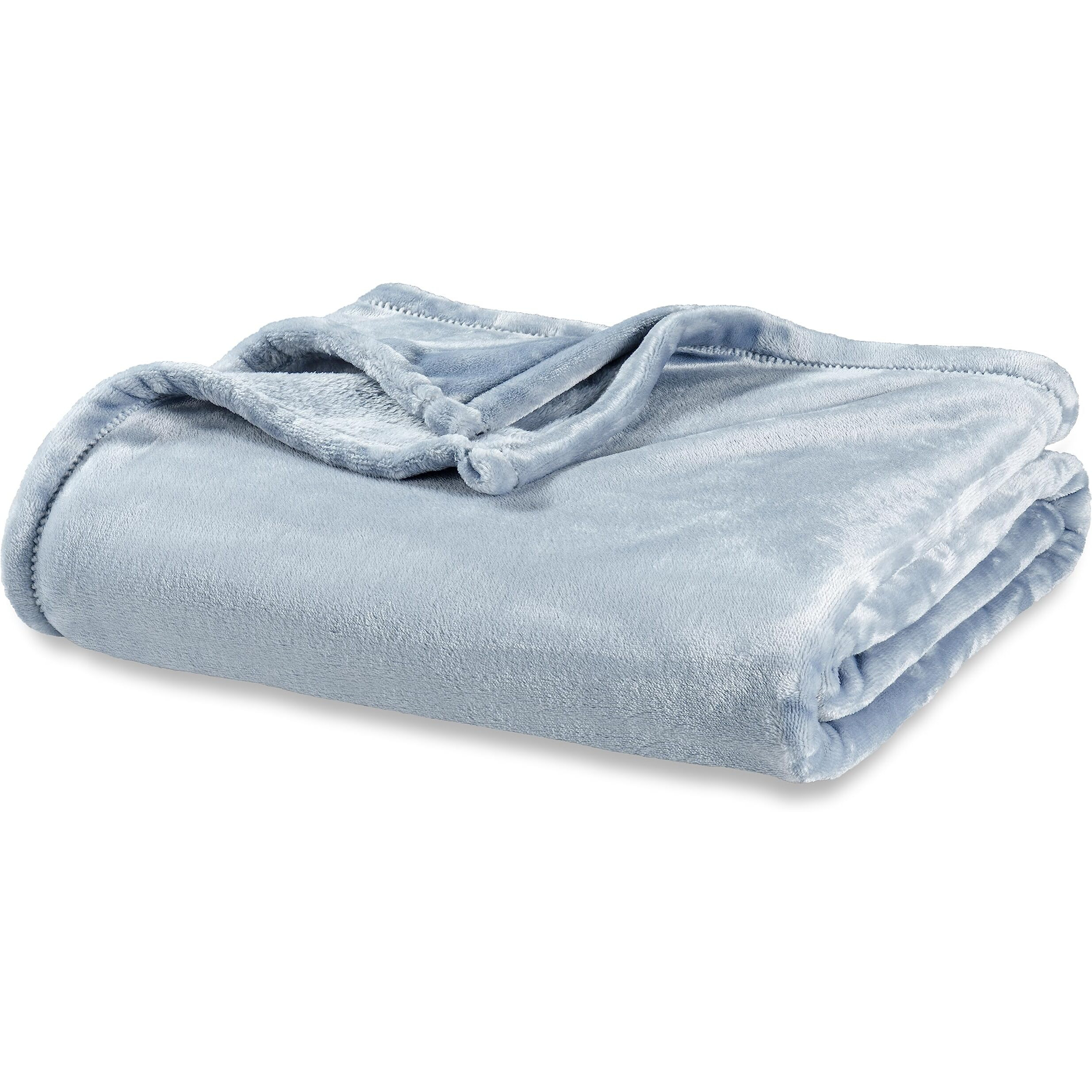 Berkshire Blanket Classic Velvetloft Solid Bed Blanket, Queen Size Bed Blanket, Lightweight Soft Fuzzy Plush Blanket For Bed And Couch, Polar Blue, 90X90 Inches