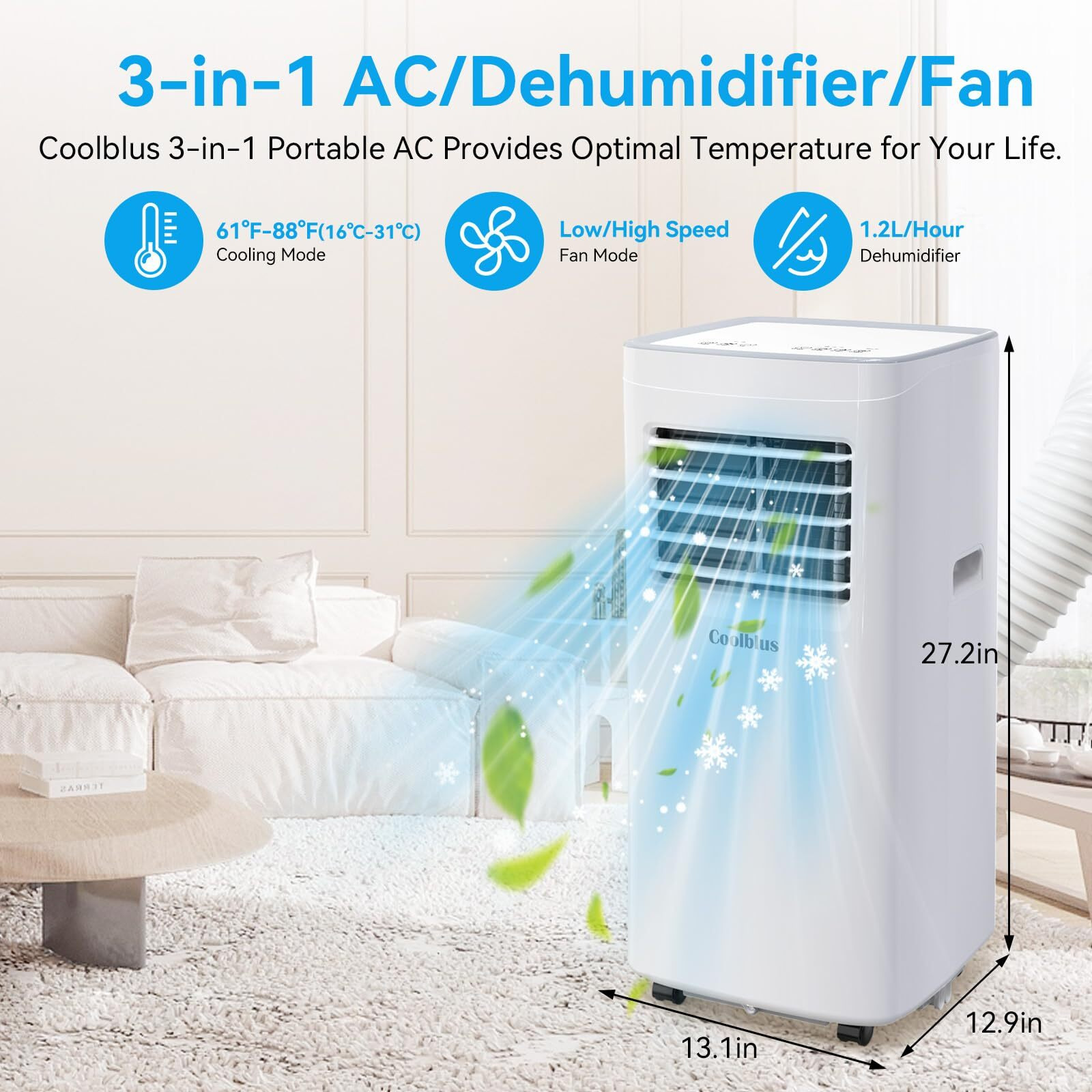 Coolblus Portable Air Conditioners,10000 Btu Air Conditioner Cools Up To 450 Sq. Ft. 3 In 1 Portable Ac With Remote Control,24H Timer, Smart Sleep Mode,Window Installation Kit & Filter Cleaning Brush