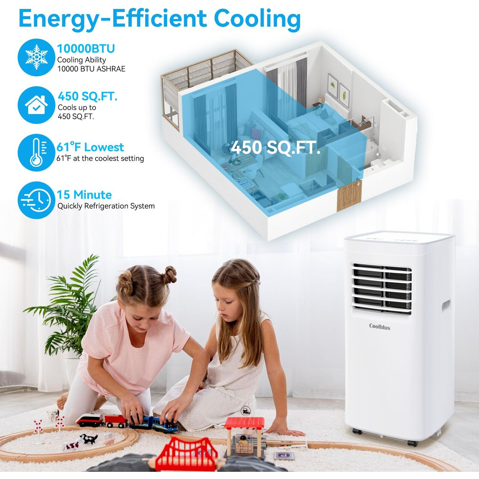 Coolblus Portable Air Conditioners,10000 Btu Air Conditioner Cools Up To 450 Sq. Ft. 3 In 1 Portable Ac With Remote Control,24H Timer, Smart Sleep Mode,Window Installation Kit & Filter Cleaning Brush