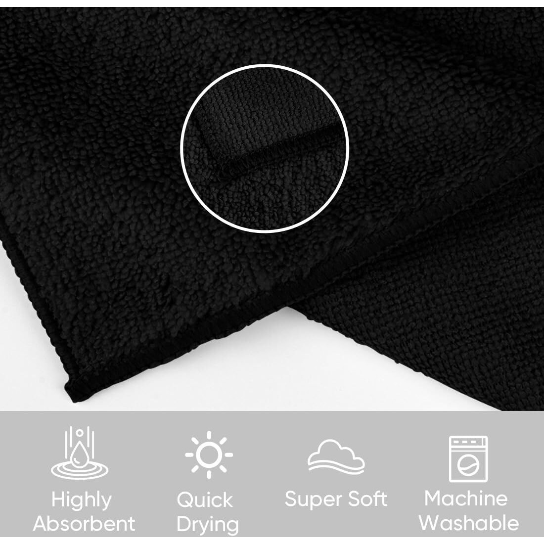 Homexcel Black Washcloths 24 Pack, Highly Absorbent And Soft Microfiber Face Towel, Multi-Purpose Wash Cloths For Bathroom, Hotel, Spa, Gym, And Kitchen, 12X12 Inch