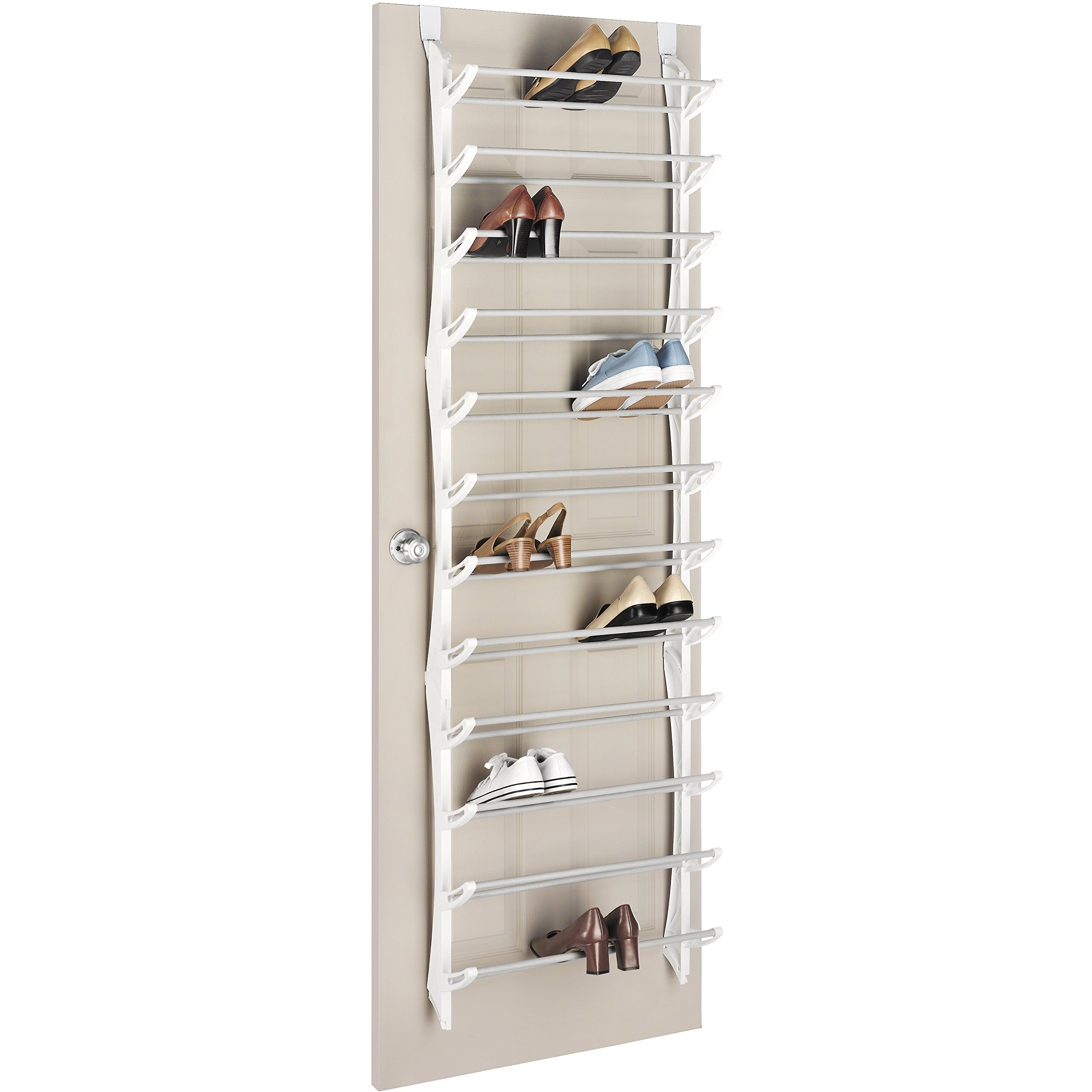 Whitmor Over The Door Shoe Rack, Fold-Up Non-Slip Bars, 36 Pair, White