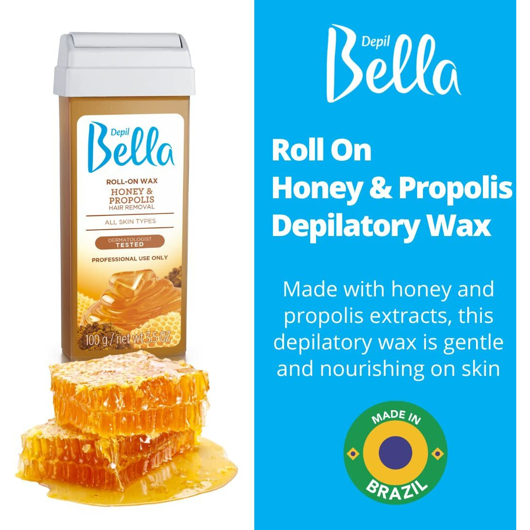 Depil Bella Brazilian Roll On Wax Honey And Propolis Depilatory | Body Waxing, Hair Removal Wax-Cartridge | Men And Women | Home Self Waxing | Sensitive Skin | Dermatologically Tested | (2 Pack)