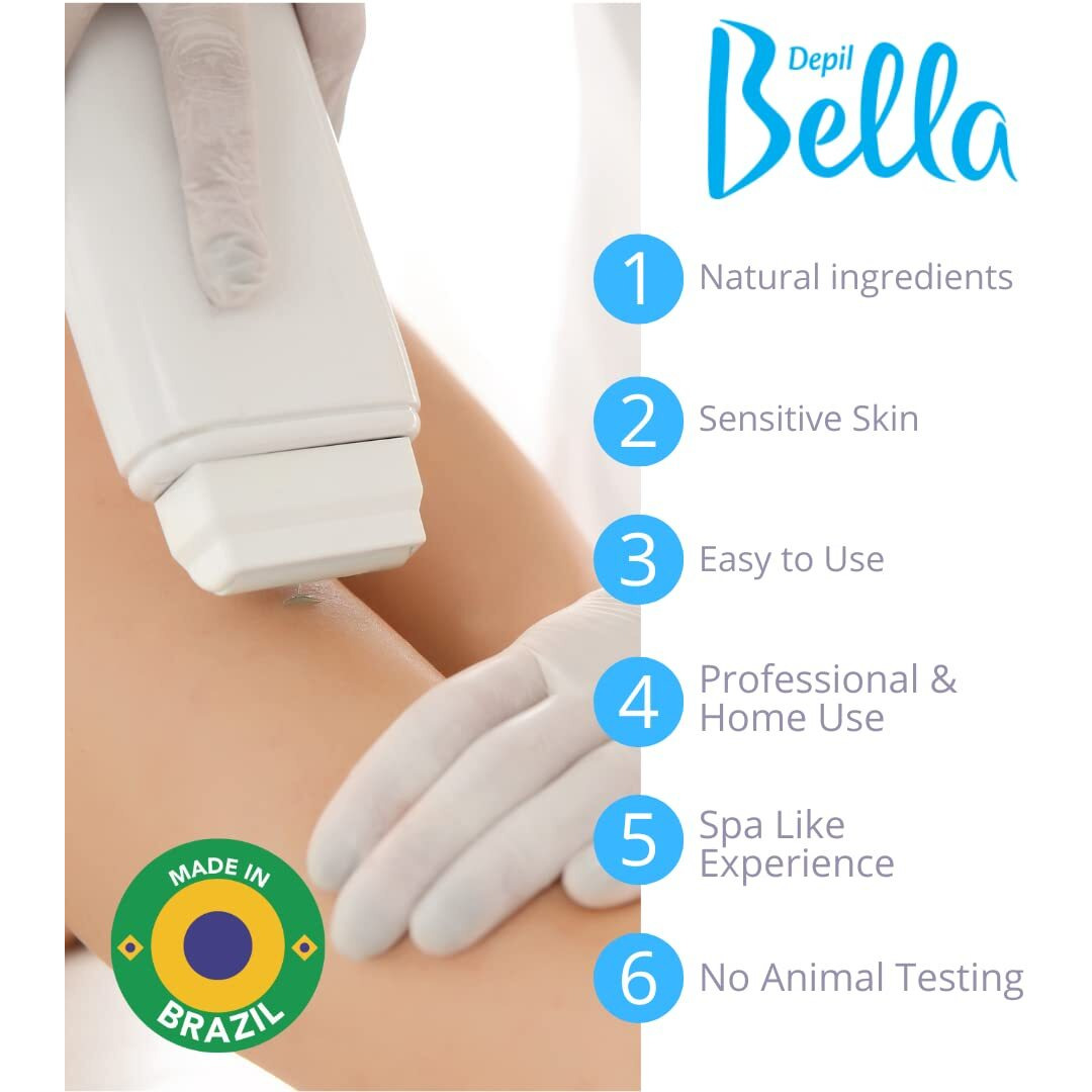 Depil Bella Brazilian Roll On Wax Honey And Propolis Depilatory | Body Waxing, Hair Removal Wax-Cartridge | Men And Women | Home Self Waxing | Sensitive Skin | Dermatologically Tested | (2 Pack)