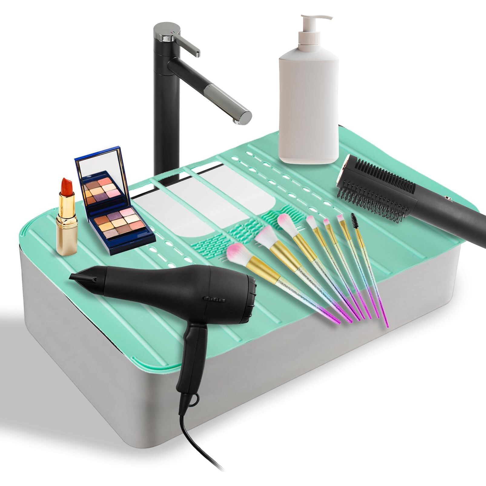 Ranphykx Sink Foldable Cover For Counter Space - Makeup Brush Cleaning Mat - Bathroom Makeup Tools Organizer Space Saver Bathroom Sink Silicone Cover