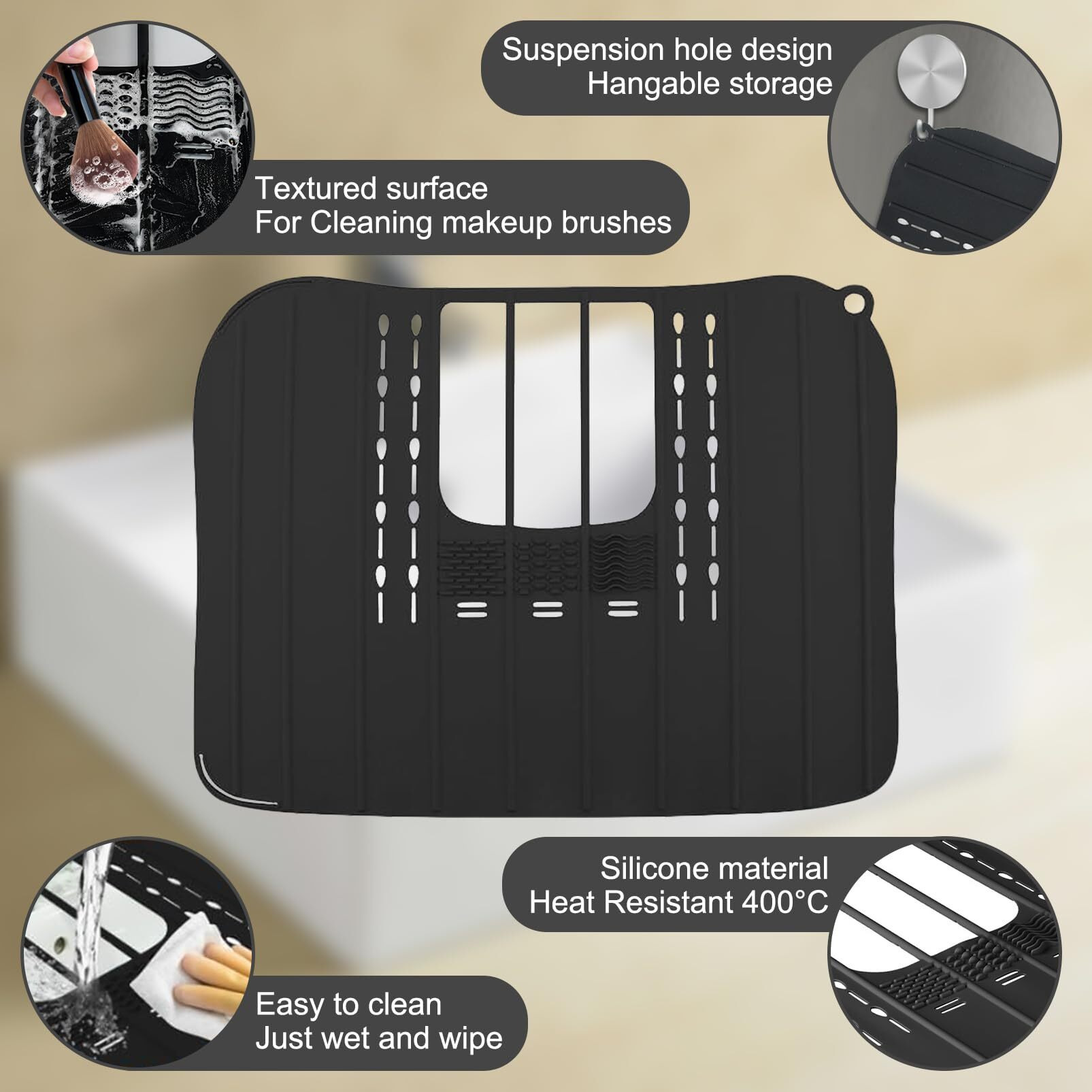 Ranphykx Sink Foldable Cover For Counter Space - Makeup Brush Cleaning Mat - Bathroom Makeup Tools Organizer Space Saver Bathroom Sink Silicone Cover