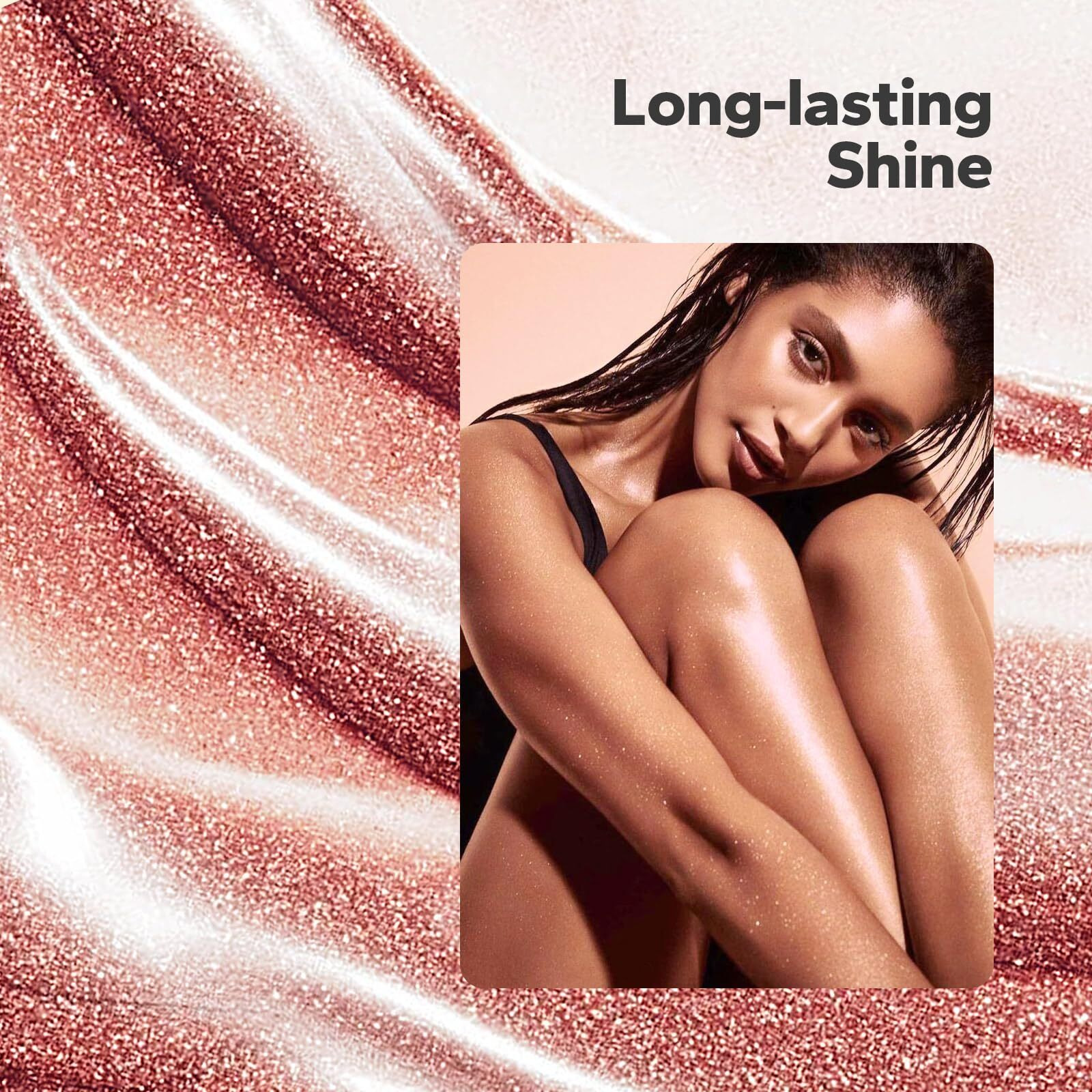 Body Shimmer Oil (4.1 Fl Oz), Body Shimmering, Long-Lasting Moisturizing, Body Oil For Radiant Glow, Glitter Glow Oil, Body & Face Makeup, Rose Gold