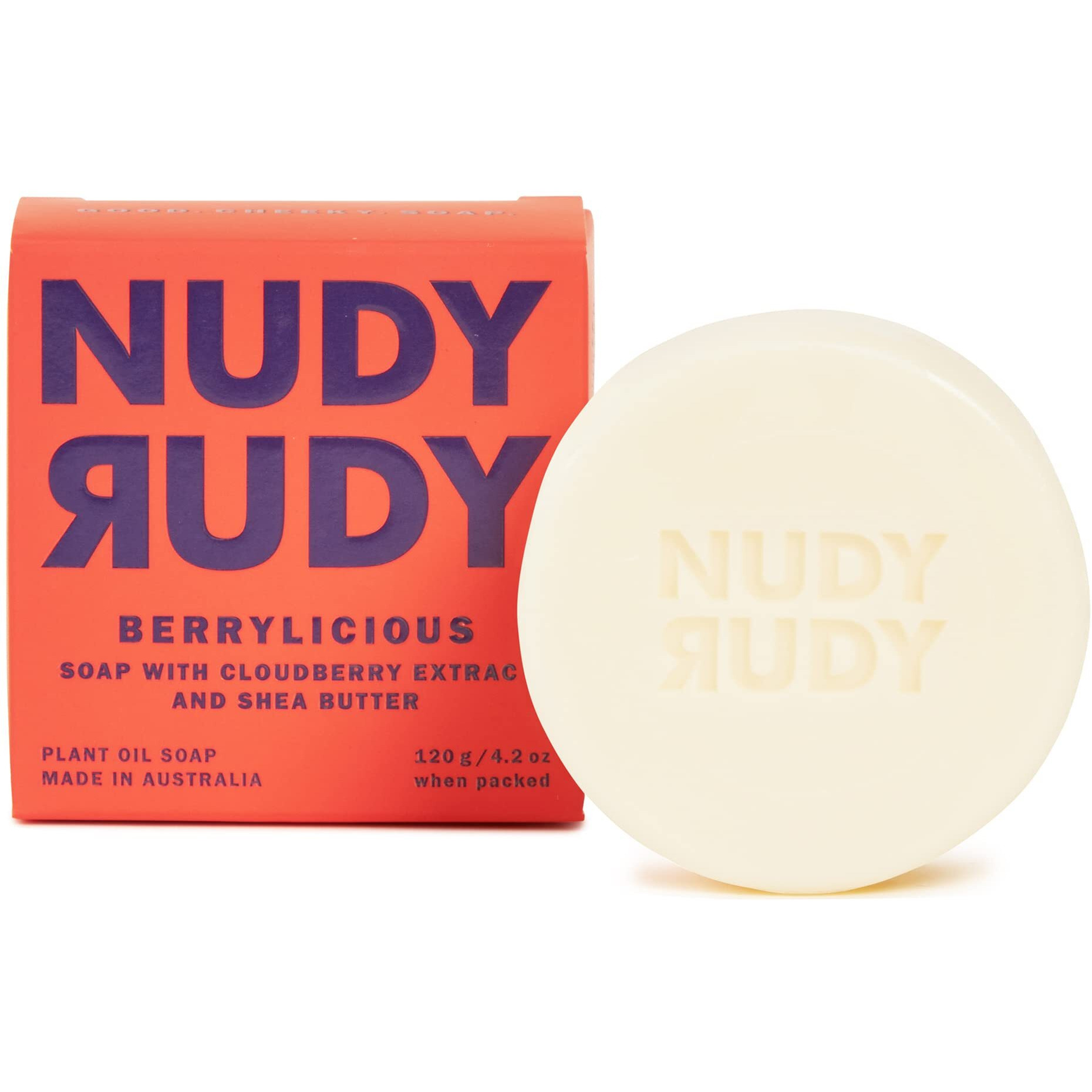 Nudy Rudy Natural Ingredient Bar Soap Organic Shea Butter Soap Bar | Moisturizing Body Soap Bar For Men & Women | No Harsh Ingredients | Berrylicious | Single Bar | 4.2 Oz
