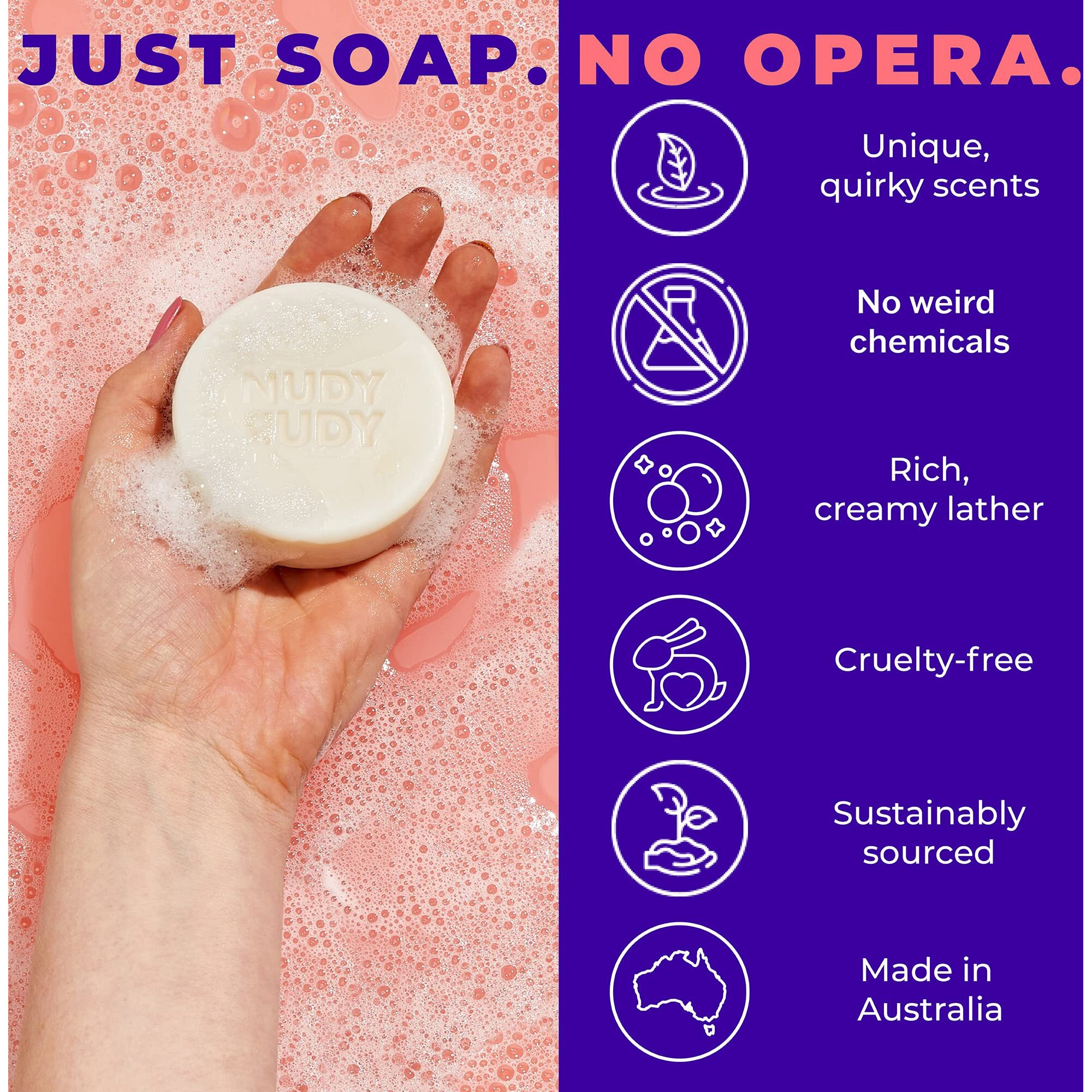 Nudy Rudy Natural Ingredient Bar Soap Organic Shea Butter Soap Bar | Moisturizing Body Soap Bar For Men & Women | No Harsh Ingredients | Berrylicious | Single Bar | 4.2 Oz