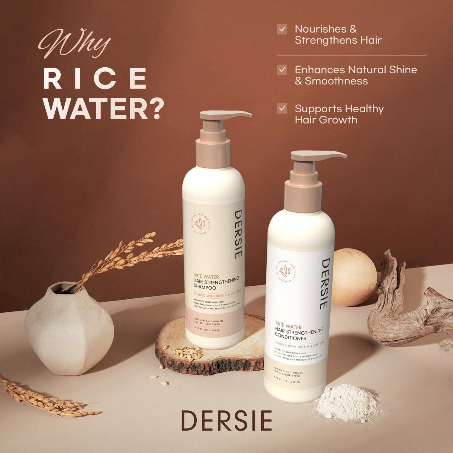Rice Water Hair Growth Shampoo And Conditioner Rice Water Shampoo For Hair Loss - Hair Growth Shampoo And Conditioner Infused With Biotin And Caffeine For Thinning Hair For Women And Men