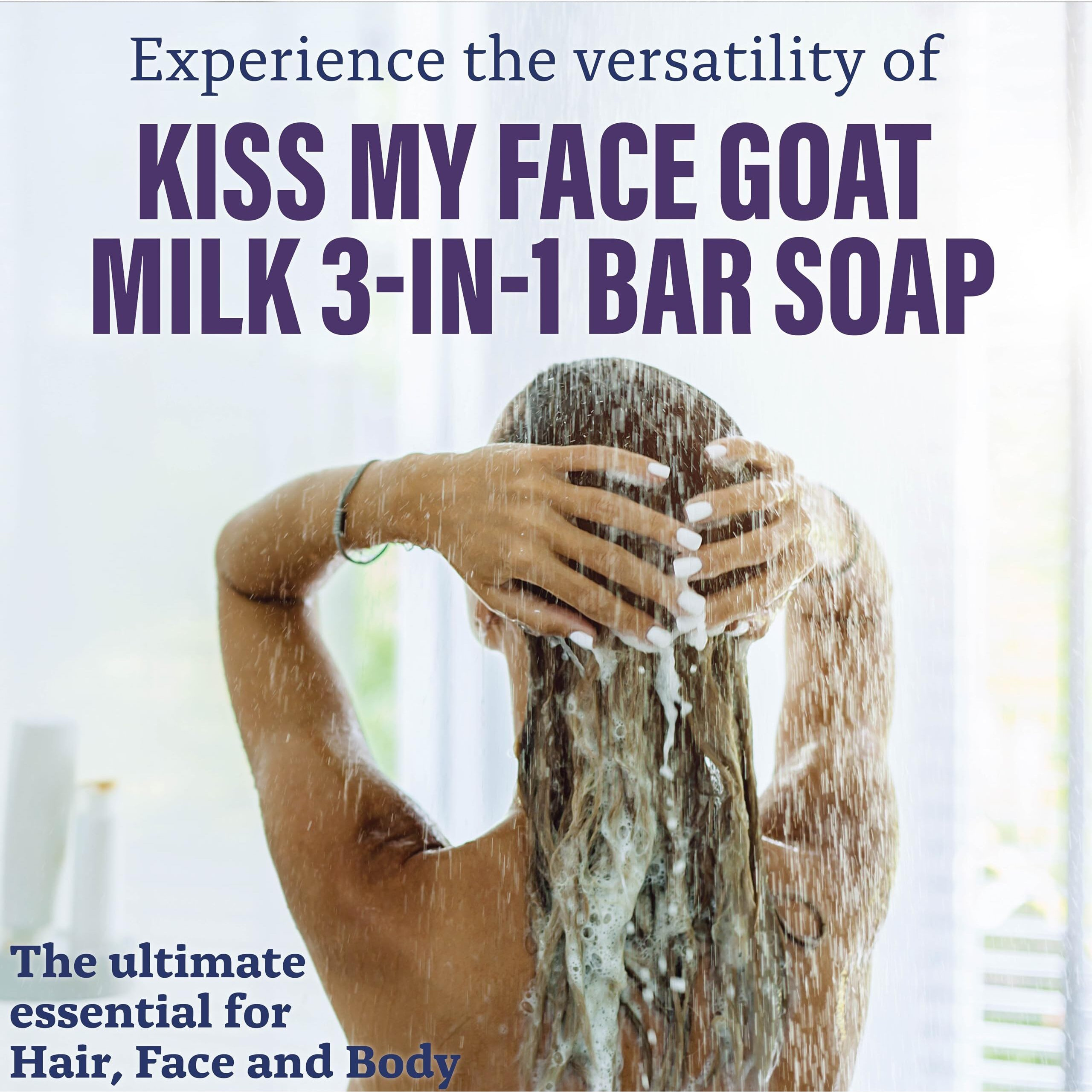 Kiss My Face Goat Milk 3-In-1 Bar Soap - Blackcurrant + Vanilla - Probiotic Bar Soap For Face, Hair, And Body With Shea Butter - Palm Oil-Free And Cruelty-Free Soap (Blackcurrant + Vanilla, Pack Of 1)