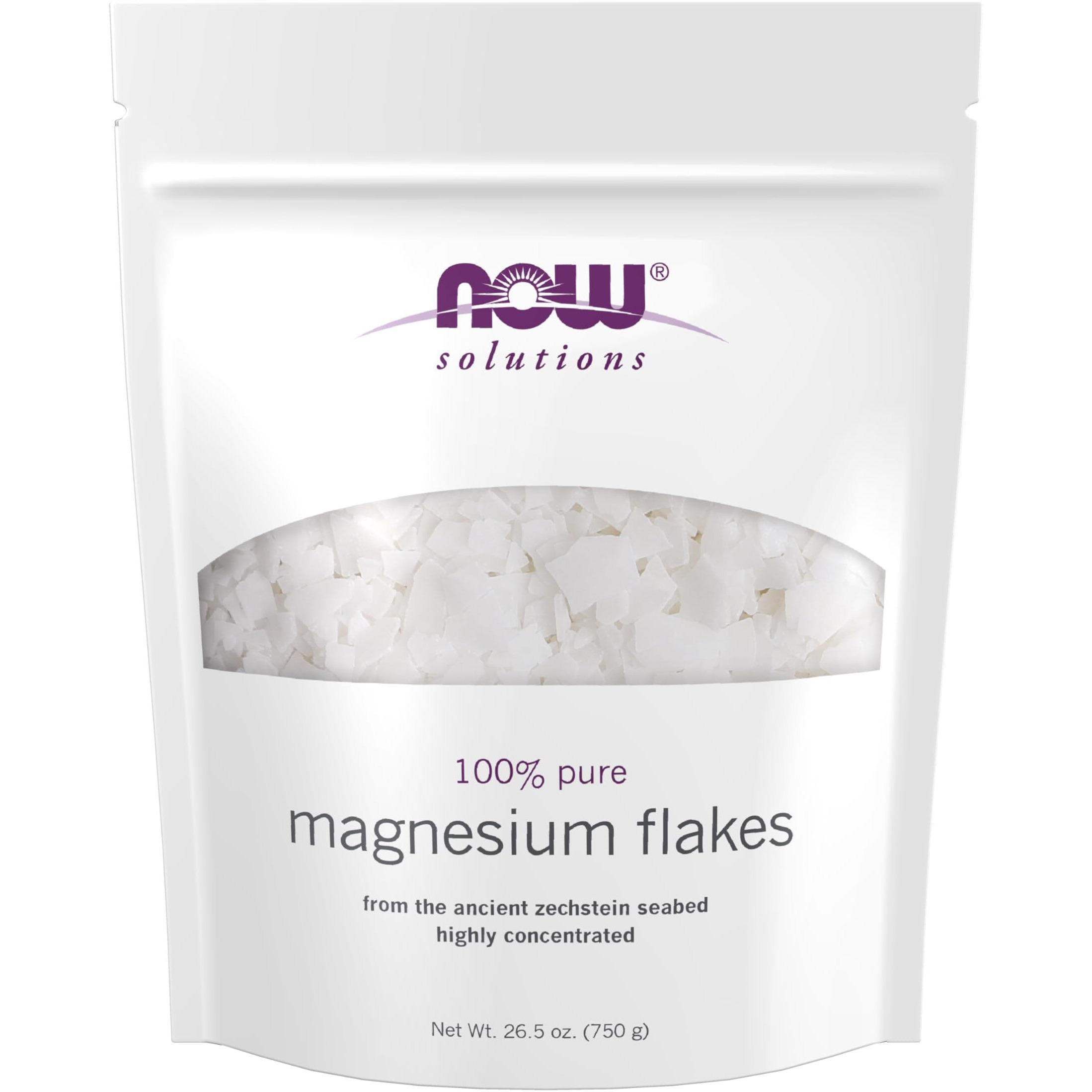 Now Foods Solutions, Magnesium Flakes, 100% Pure, From The Ancient Zechstein Seabed, Highly Concentrated, 26.5-Ounce