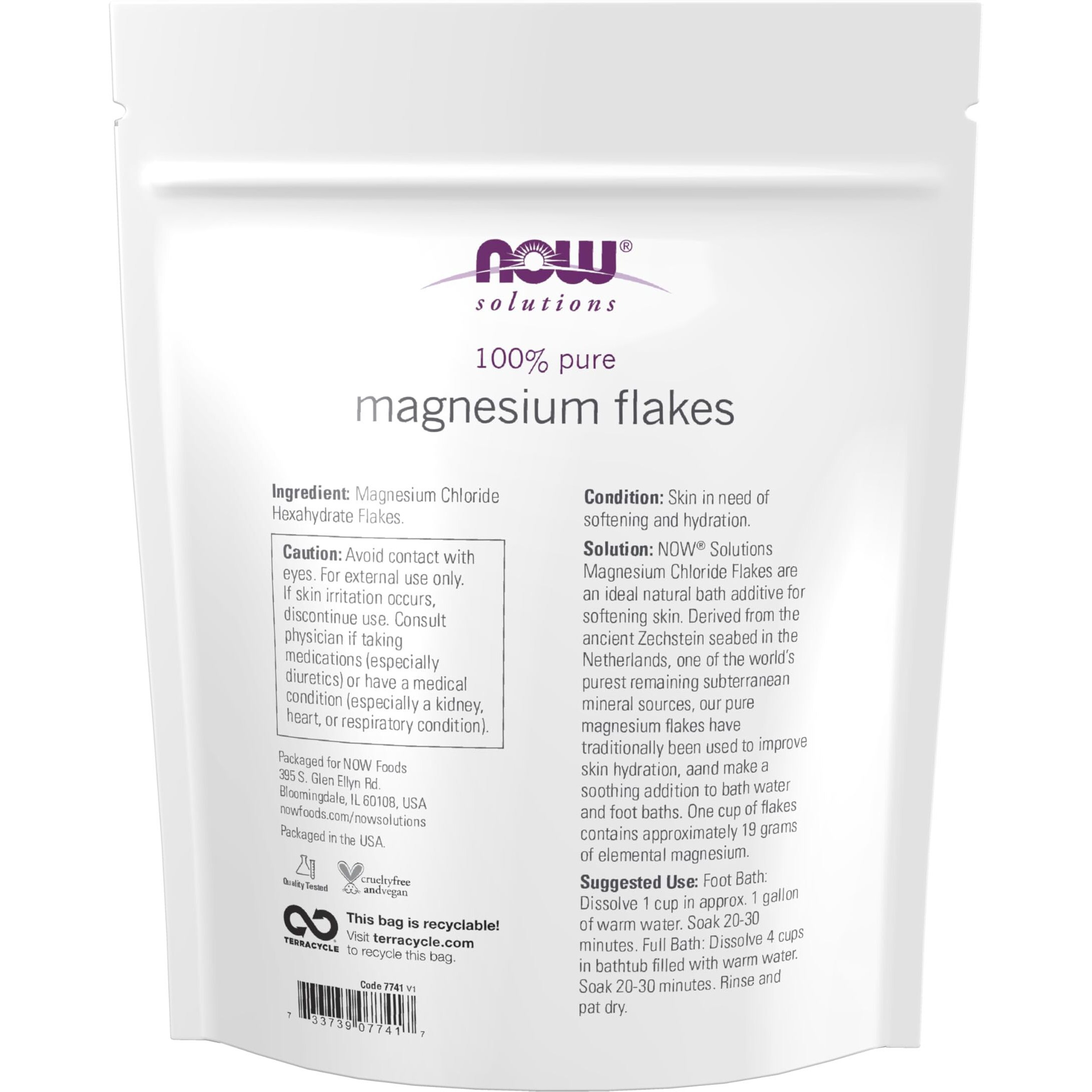 Now Foods Solutions, Magnesium Flakes, 100% Pure, From The Ancient Zechstein Seabed, Highly Concentrated, 26.5-Ounce