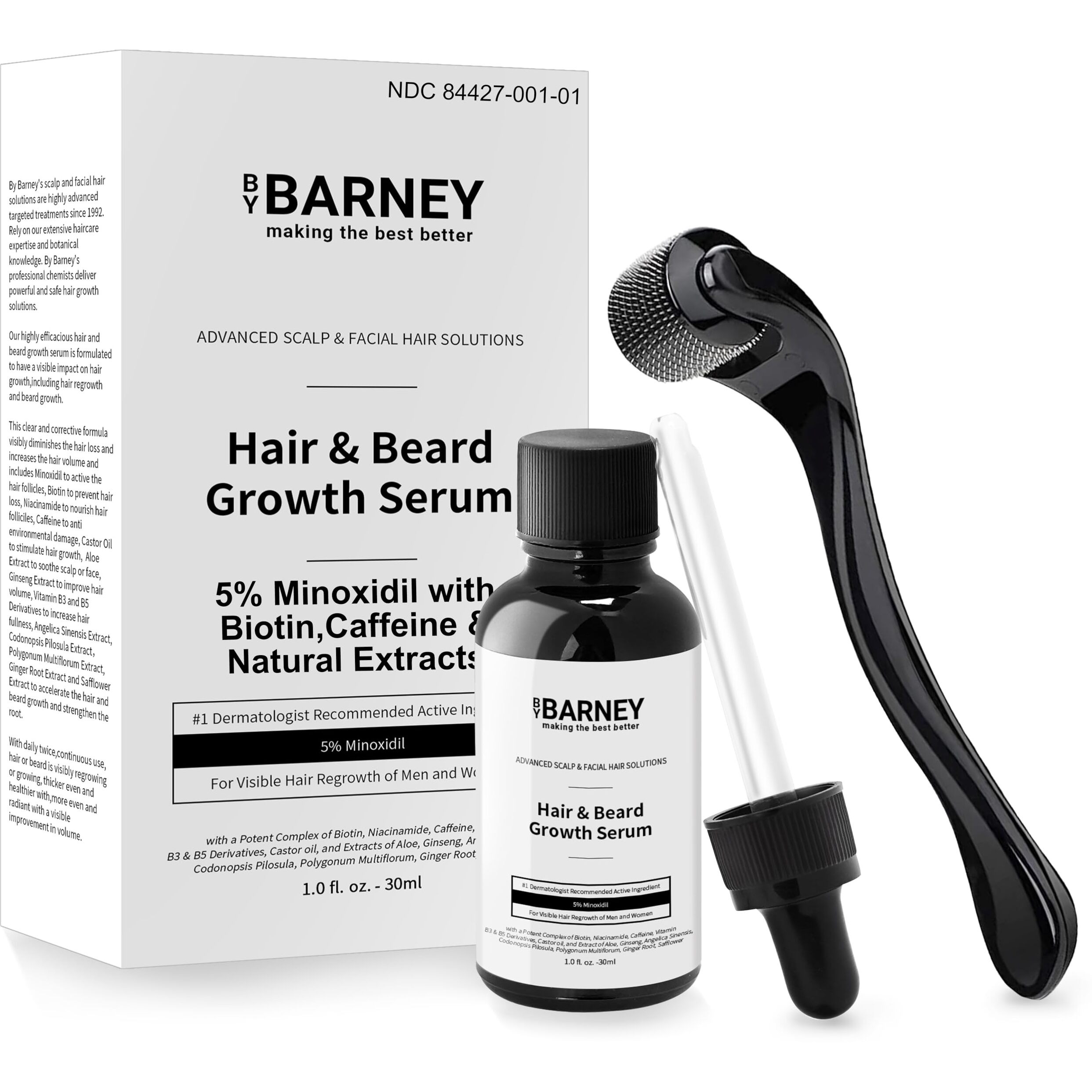 5% Minoxidil Hair And Beard Growth Serum - Natural Extracts, Biotin & Caffeine - Promotes Stronger, Thicker, Fuller Hair And Beard Growth - For Men And Women