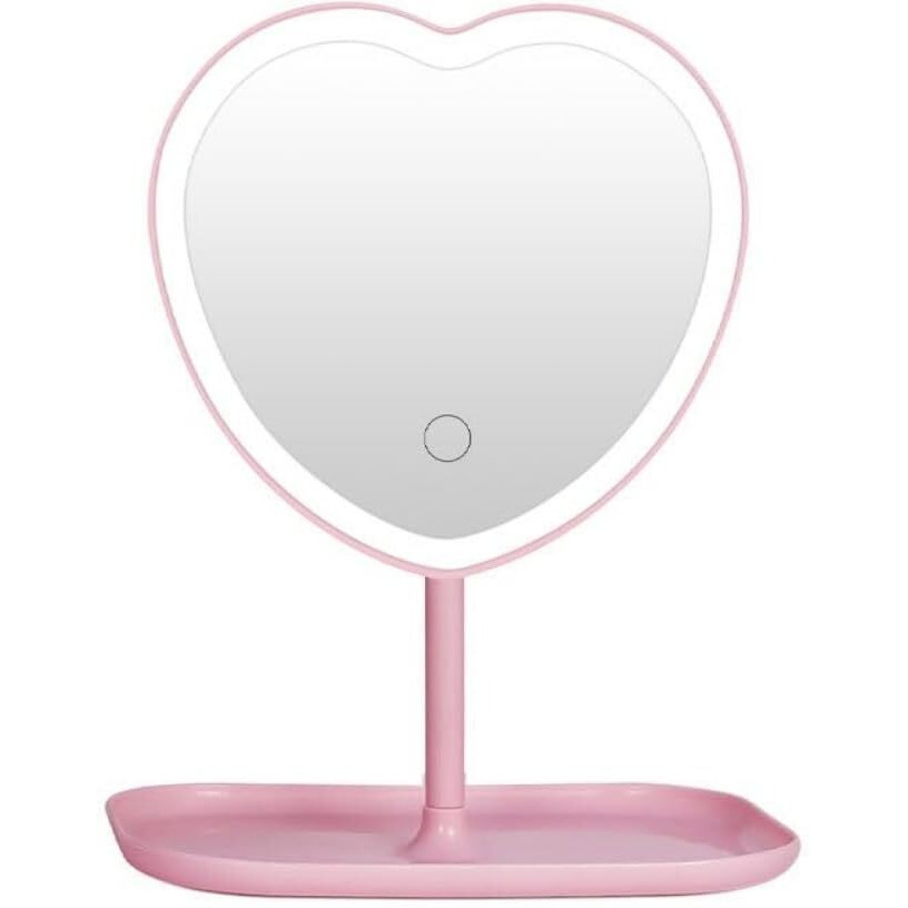 Taolivingmart Vanity Mirror, Heart-Shaped Makeup Mirror With Three-Level Dimming And Led Lights For Girls And Students (Pink)