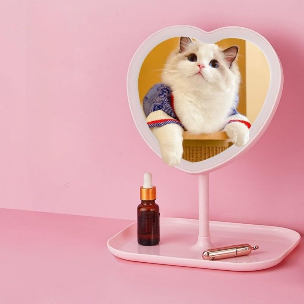 Taolivingmart Vanity Mirror, Heart-Shaped Makeup Mirror With Three-Level Dimming And Led Lights For Girls And Students (Pink)