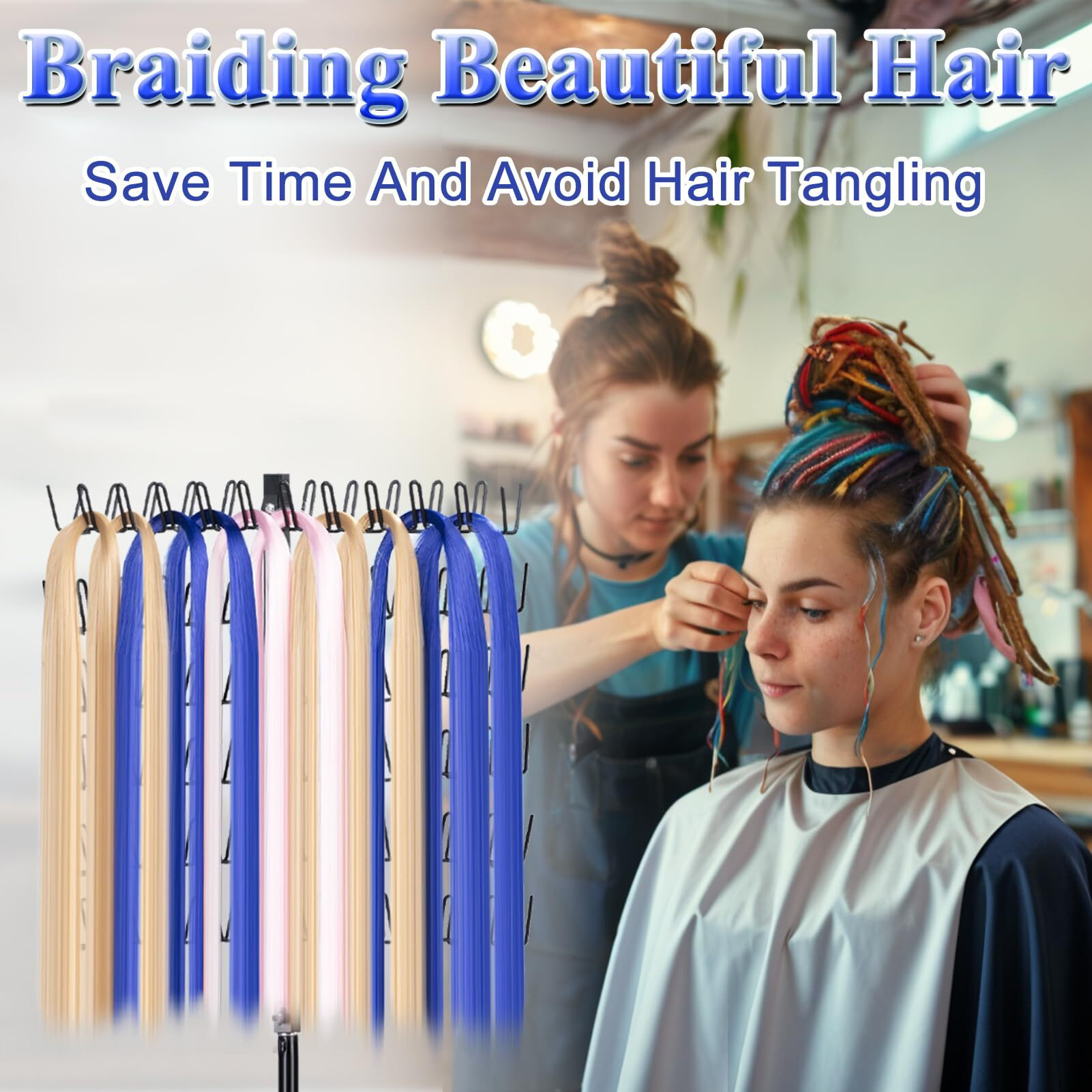 Miveryea Braiding Hair Rack, Height Adjustable Hair Rack Stand With 120 Pegs Metal Hair Braider Tools, Easy To Carry Braid Holder For Hair Salon Home Traveling