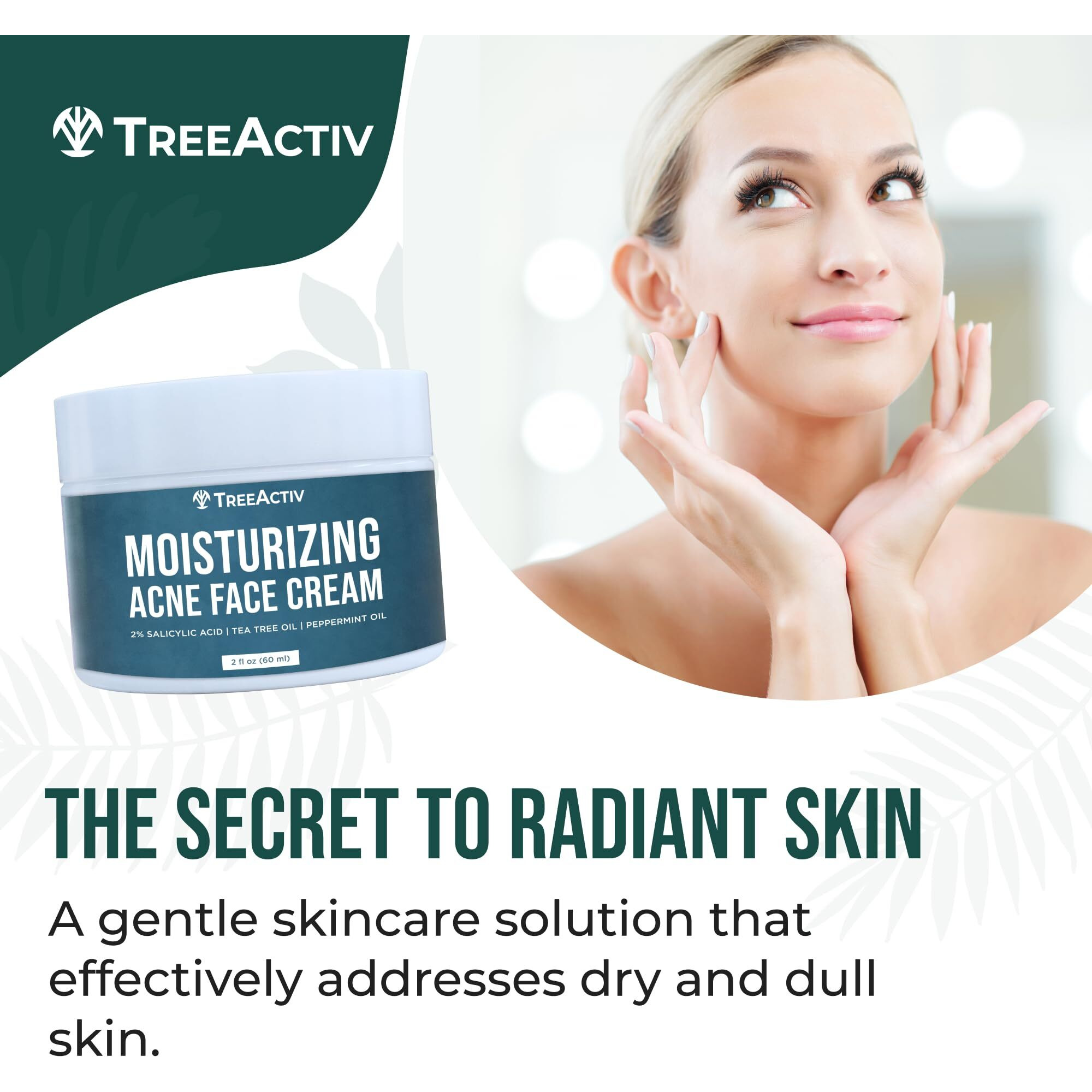 Treeactiv Acne Cream Original Formula, 2 Fl Oz, 2% Salicylic Acid Face Moisturizer For Oily Skin, Skin Care Acne Formula For Cystic Acne Treatment, Hydrating Face Moisturizer For Acne Prone Skin