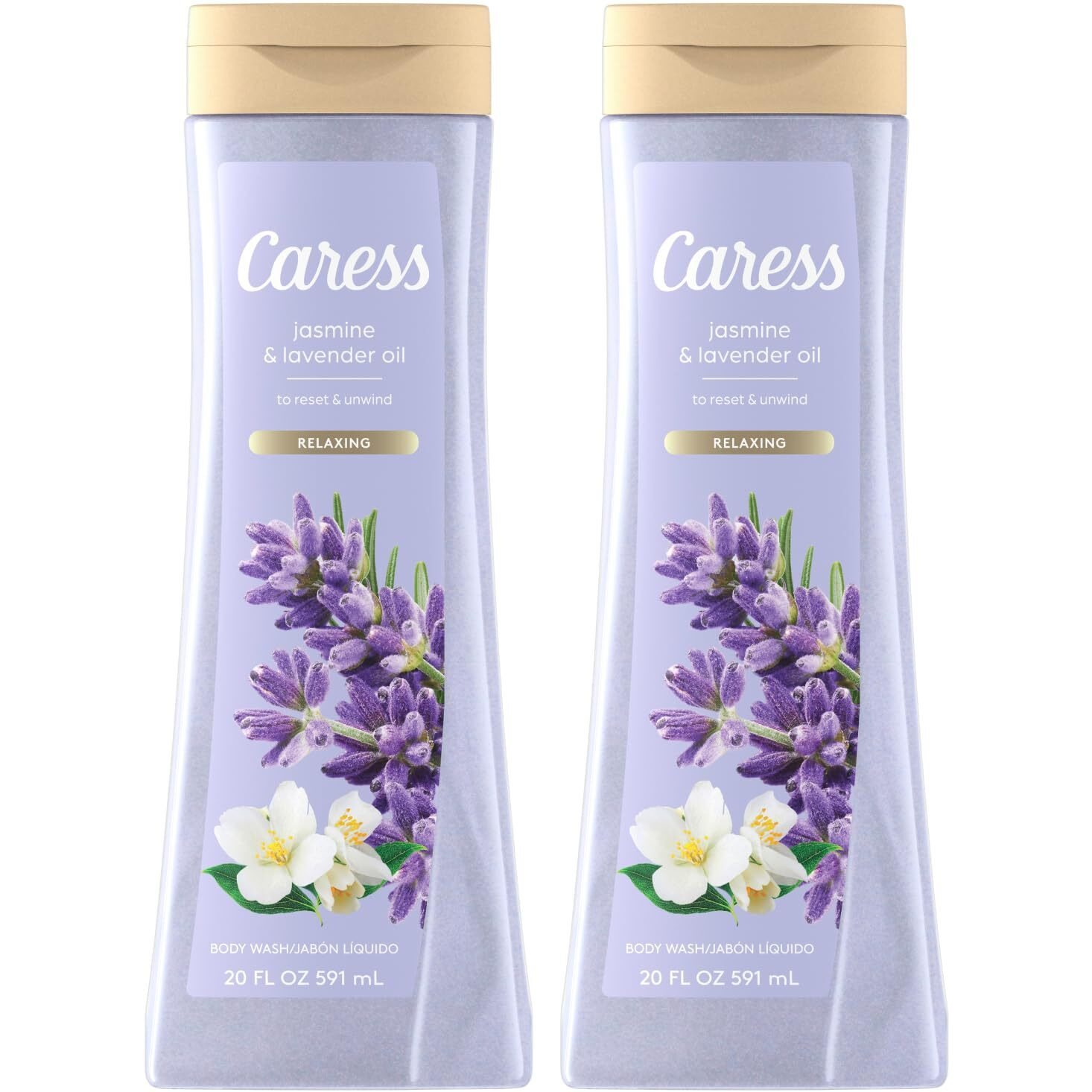 Caress Body Wash, Jasmine & Lavender Oil, Moisturizing Body Wash For Soft, Fragrant Skin, Body Soap Liquid To Rest & Unwind, 20 Fl Oz (Pack Of 2)