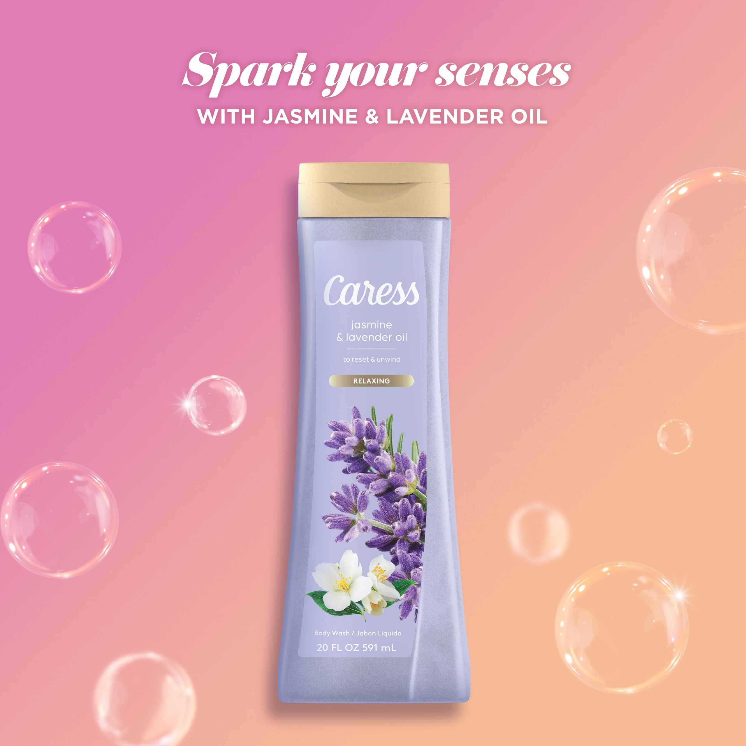 Caress Body Wash, Jasmine & Lavender Oil, Moisturizing Body Wash For Soft, Fragrant Skin, Body Soap Liquid To Rest & Unwind, 20 Fl Oz (Pack Of 2)