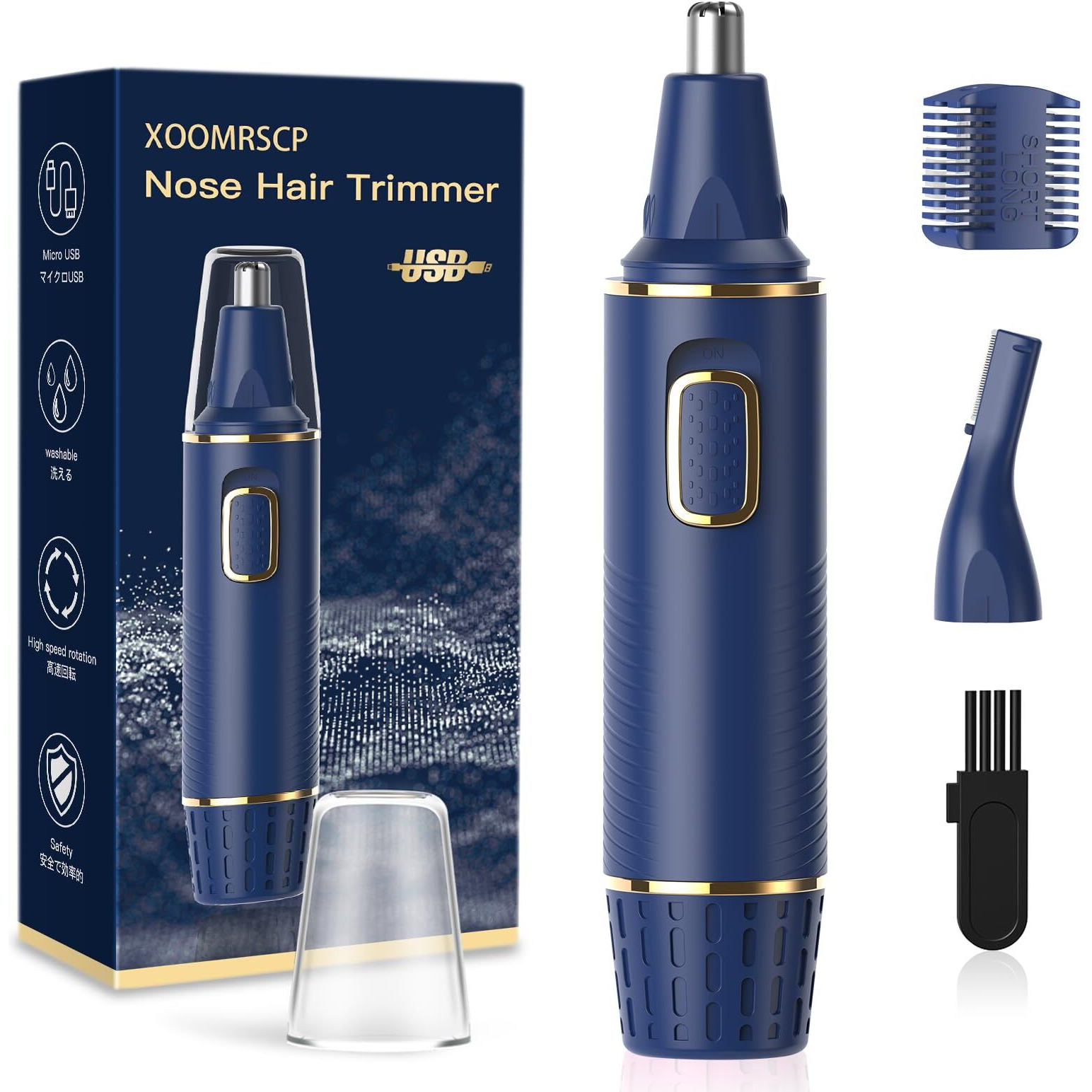 Xoomrscp Nose Hair Trimmer For Men, 2024 Painless Usb Rechargeable Nose Hair Trimmer, Ear And Nose Hair Trimmer For Men, Professional Facial Hair Trimmer With Ipx7 Waterproof Dual Edge Blades (Blue)