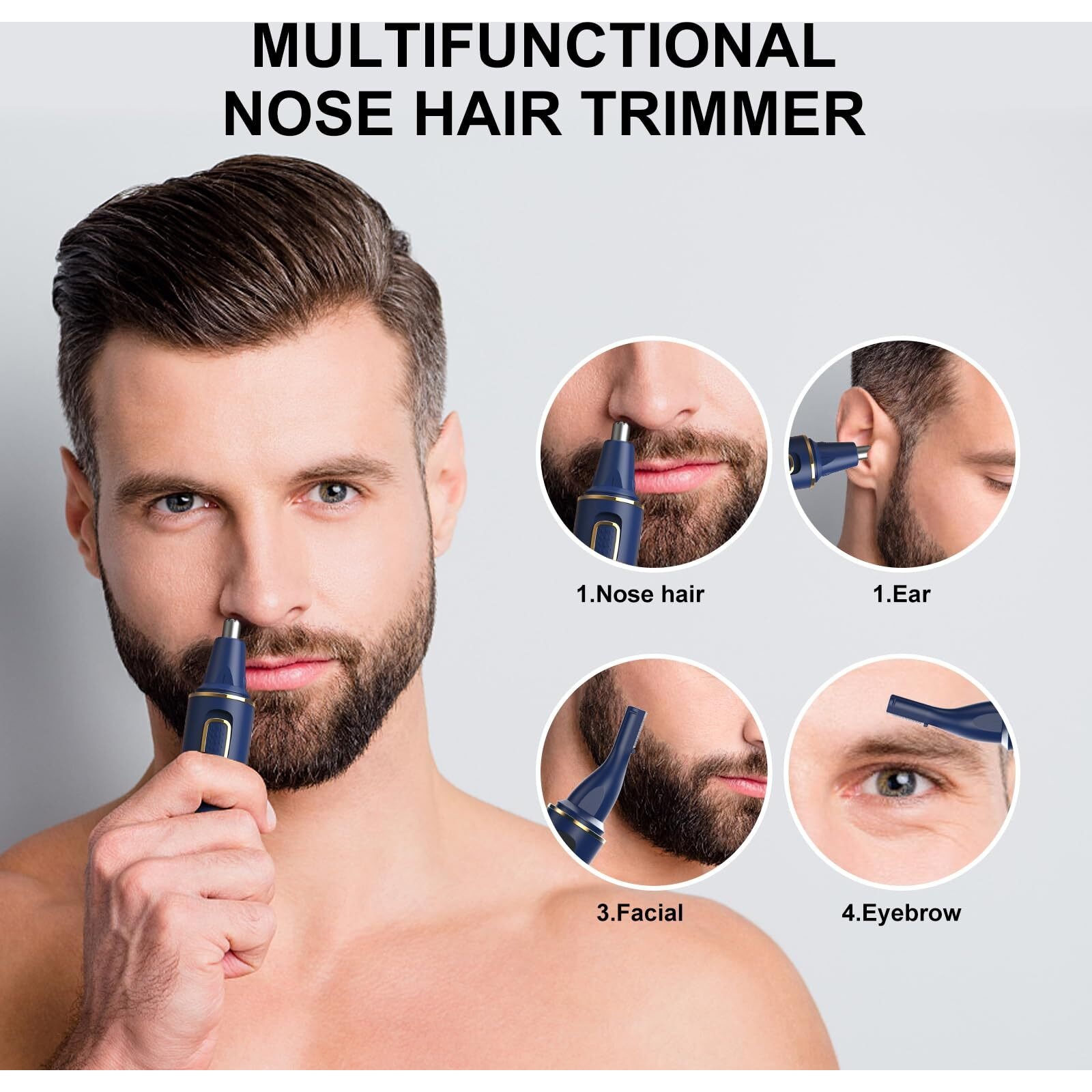 Xoomrscp Nose Hair Trimmer For Men, 2024 Painless Usb Rechargeable Nose Hair Trimmer, Ear And Nose Hair Trimmer For Men, Professional Facial Hair Trimmer With Ipx7 Waterproof Dual Edge Blades (Blue)