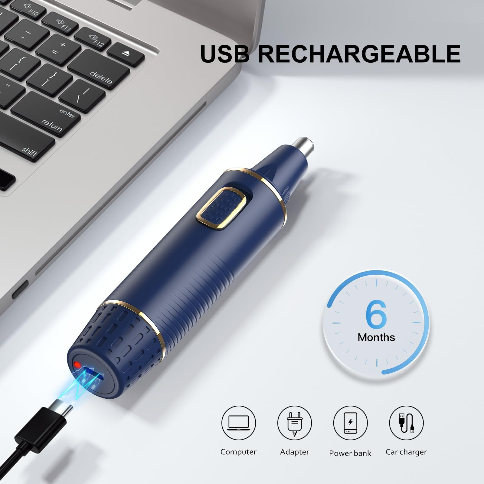 Xoomrscp Nose Hair Trimmer For Men, 2024 Painless Usb Rechargeable Nose Hair Trimmer, Ear And Nose Hair Trimmer For Men, Professional Facial Hair Trimmer With Ipx7 Waterproof Dual Edge Blades (Blue)