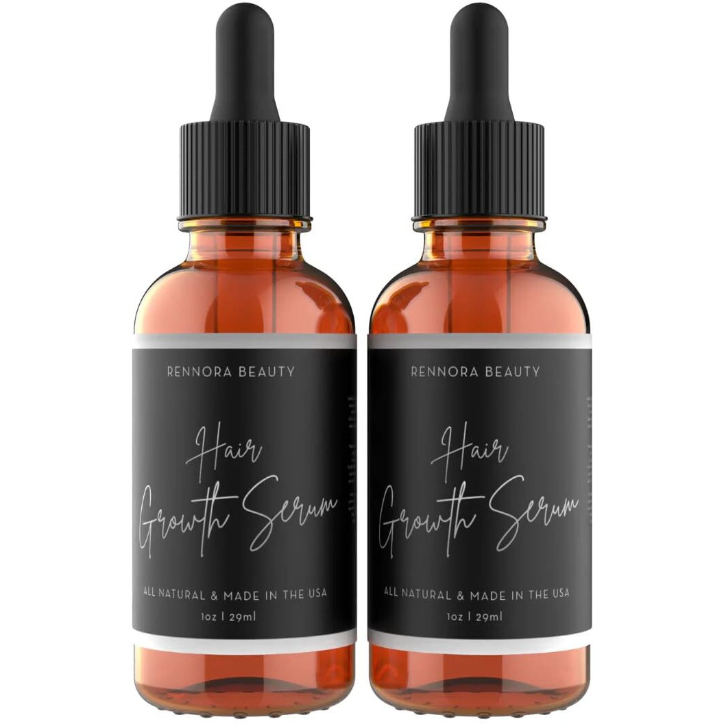 Rennora Hair Growth Serum With Organic Herbs And Natural Vitamins, Peppermint Oil, Stinging Nettle, And Rosemary Oil, No Chemicals, Formulated For Hair Regrowth (1Oz Per Bottle, 2 Pack)