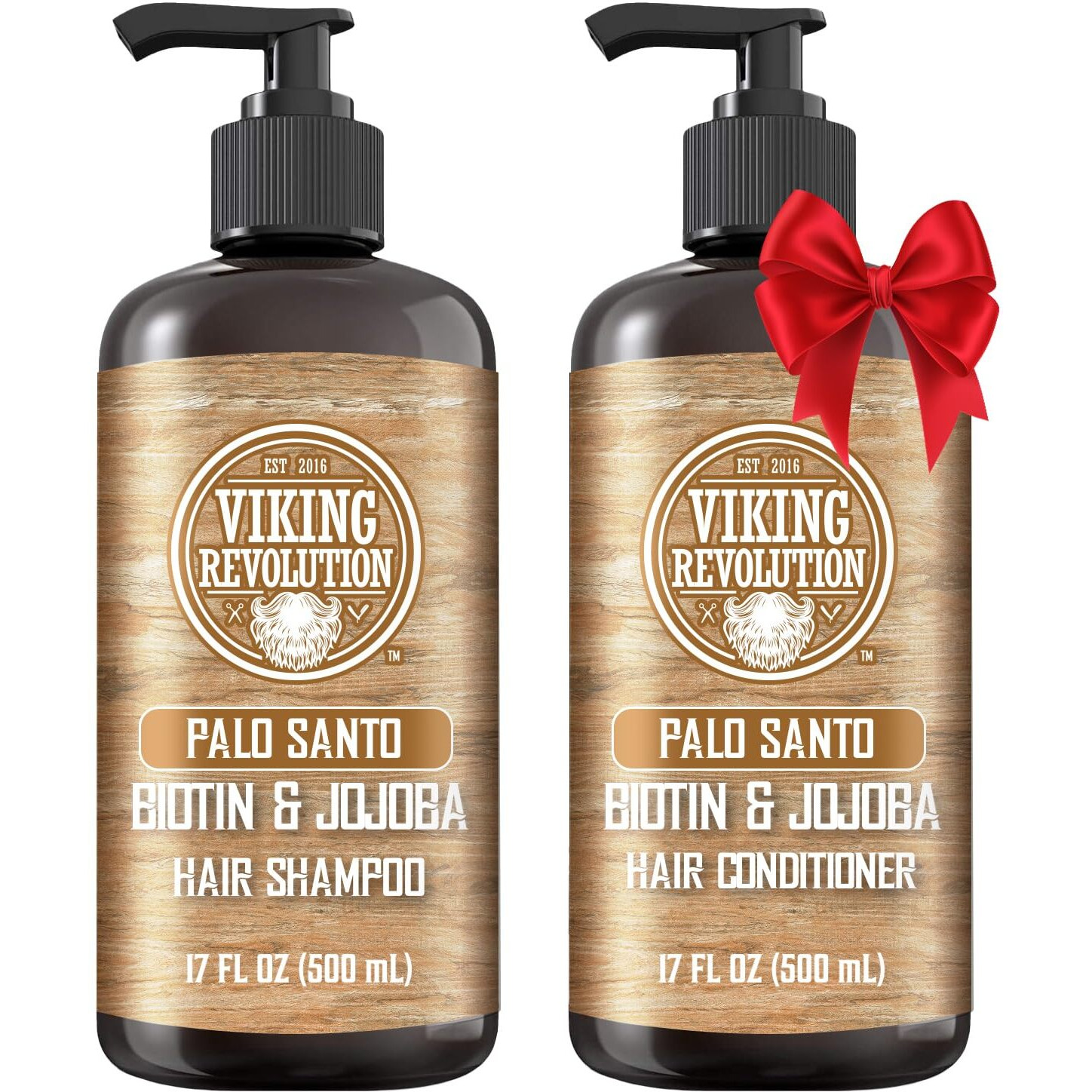 Viking Revolution Palo Santo Mens Shampoo And Conditioner Set With Biotin And Jojoba Oil - Natural Hair Shampoo And Hair Conditioner For Men With Vitamin B5 - Shampoo And Conditioner Set Men (17Oz)
