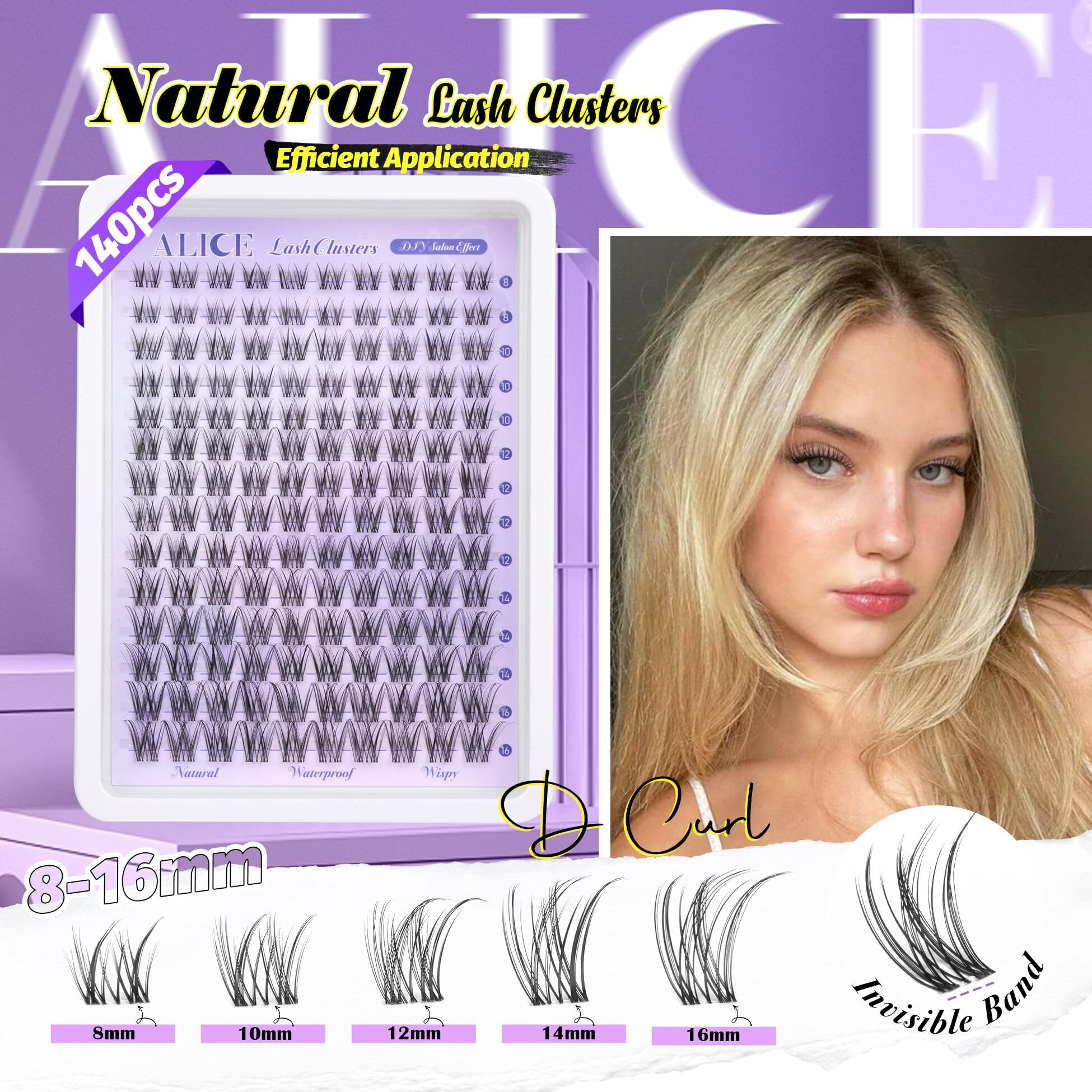 Alice Natural Lash Clusters Lash Extensions Invisible Band Waterproof 8-16Mm Curl Cluster Eyelash Extensions Wispy Eyelash Clusters Individual Lashes Cluster Lashes