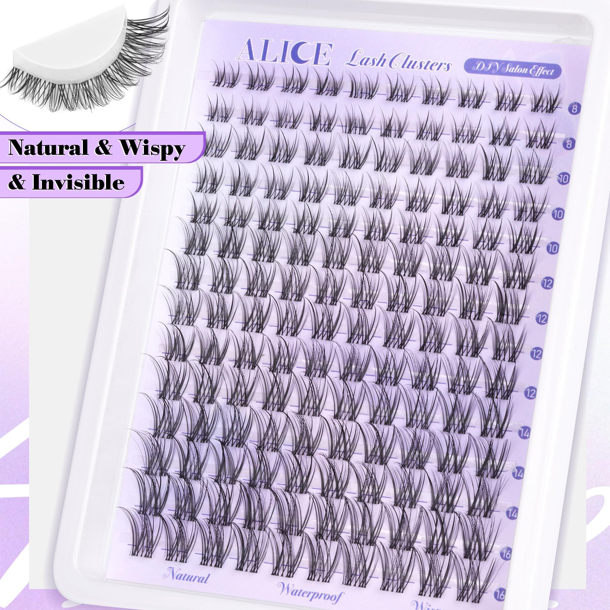Alice Natural Lash Clusters Lash Extensions Invisible Band Waterproof 8-16Mm Curl Cluster Eyelash Extensions Wispy Eyelash Clusters Individual Lashes Cluster Lashes