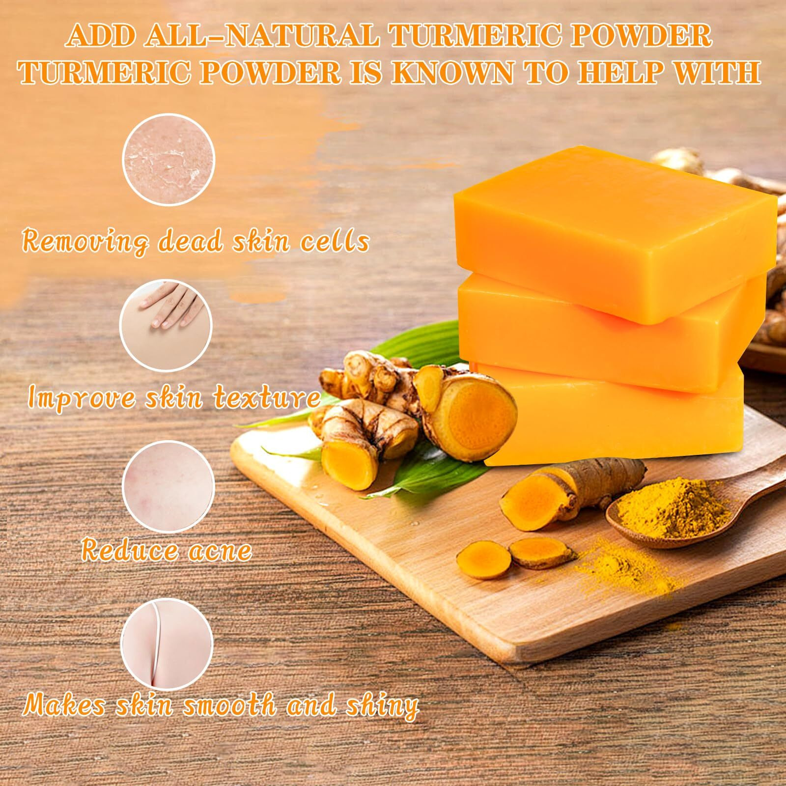 Urztul 3 Pcs Turmeric Soap Bar, Organic Tumeric Bar Soap For Face & Body Cleansing, Handmade Body Bath Soap Body Smooth Skin Moisturizing Soothing, For All Skin Types, Men And Women