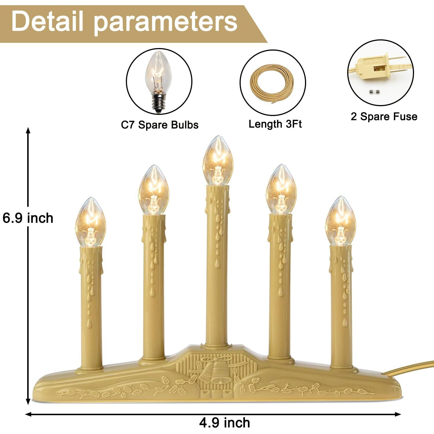 5 Lights Electric Window Candles,Flameless Christmas Candle Lights With C7 Clear Bulbs, Plug In Electric Candles For Indoor Window Table Party Christmas Decorotions, Ivory