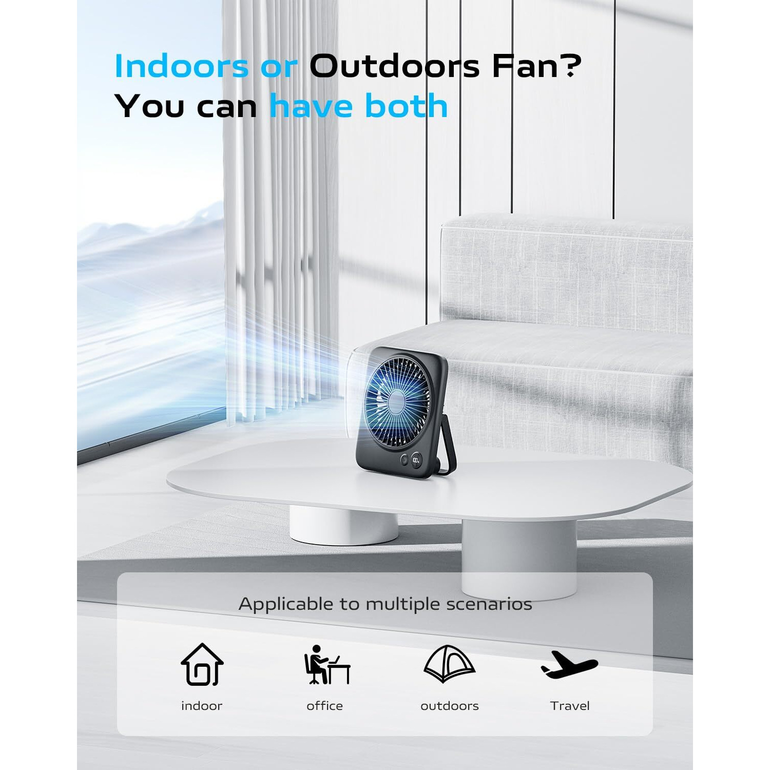 Otlonpe Desk Fan, Rechargeable Portable Fan Slim Quiet, 4000Mah Small Personal Table Fan Battery Operated 7.5-22H, Power Bank, 4 Speeds, 180 Foldable Desktop Fan For Travel Home Office Outdoor, Black