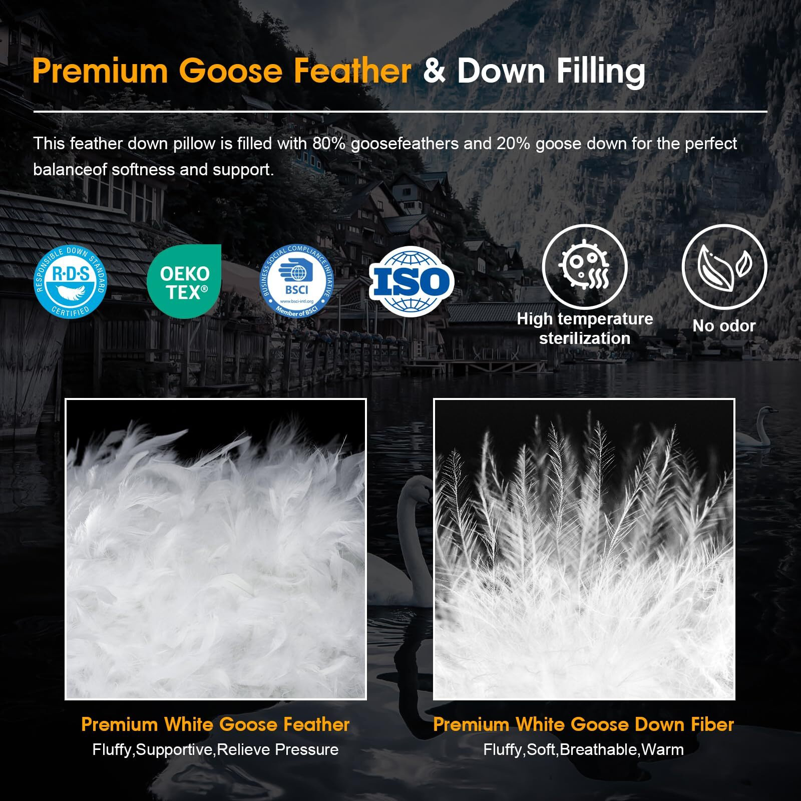 Ivellow Goose Feather Pillow King Size Set Of 2 Hotel White Goose Down Bed Pillows For Sleeping 100% Cotton Pillow Cover Luxury Cloud Soft Breathable Fluffy Pillow For Back, Side, Stomach Sleepers