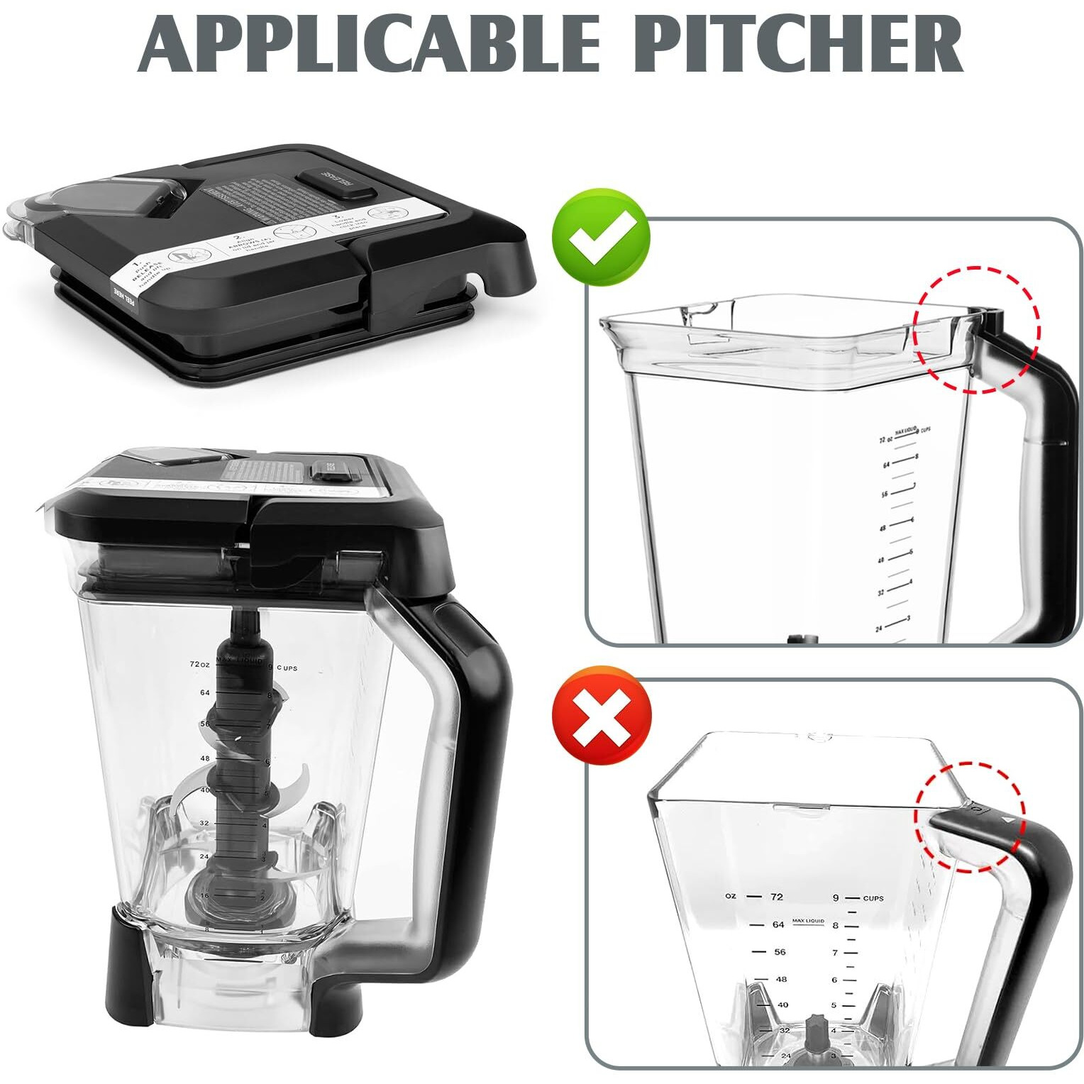 Lid Replacement For Ninja Blender 72 Oz Pitcher, Replacement Parts Top Locking Lid Cover For Ninja Blender Bl642 Bn701 Bn751 Bn801 Bl610 Db751A Ct610, Ninja New Model Food Processor Accessories