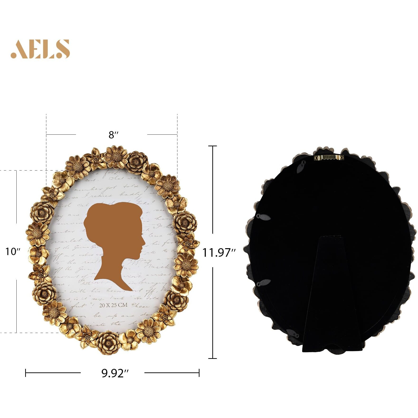 Aels 8X10 Inch Vintage Picture Frame, Elegant Antique Oval Photo Frames With Glass Front, Photo Display, Tabletop Wall Hanging, Gift Ideas, Gold Flower