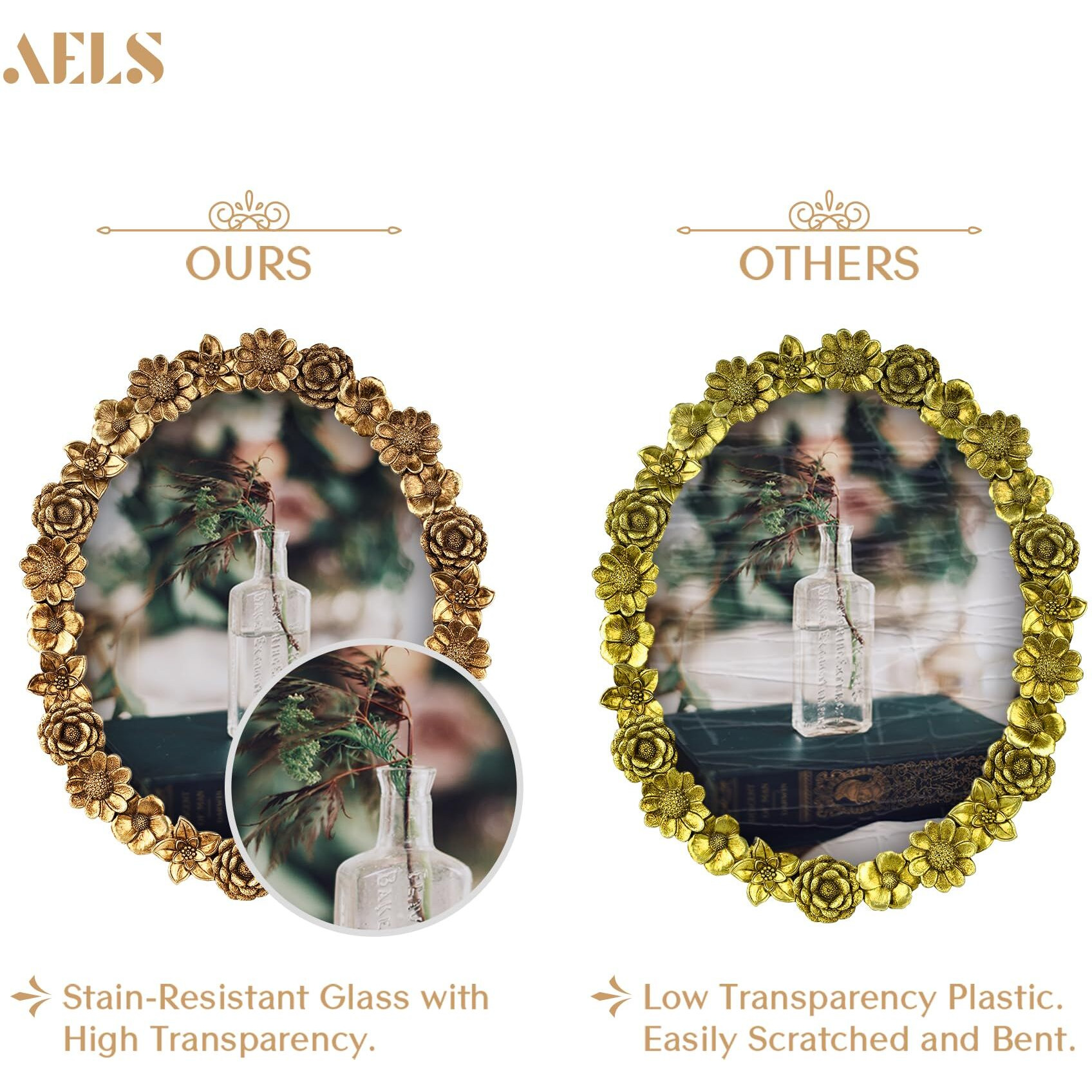 Aels 8X10 Inch Vintage Picture Frame, Elegant Antique Oval Photo Frames With Glass Front, Photo Display, Tabletop Wall Hanging, Gift Ideas, Gold Flower