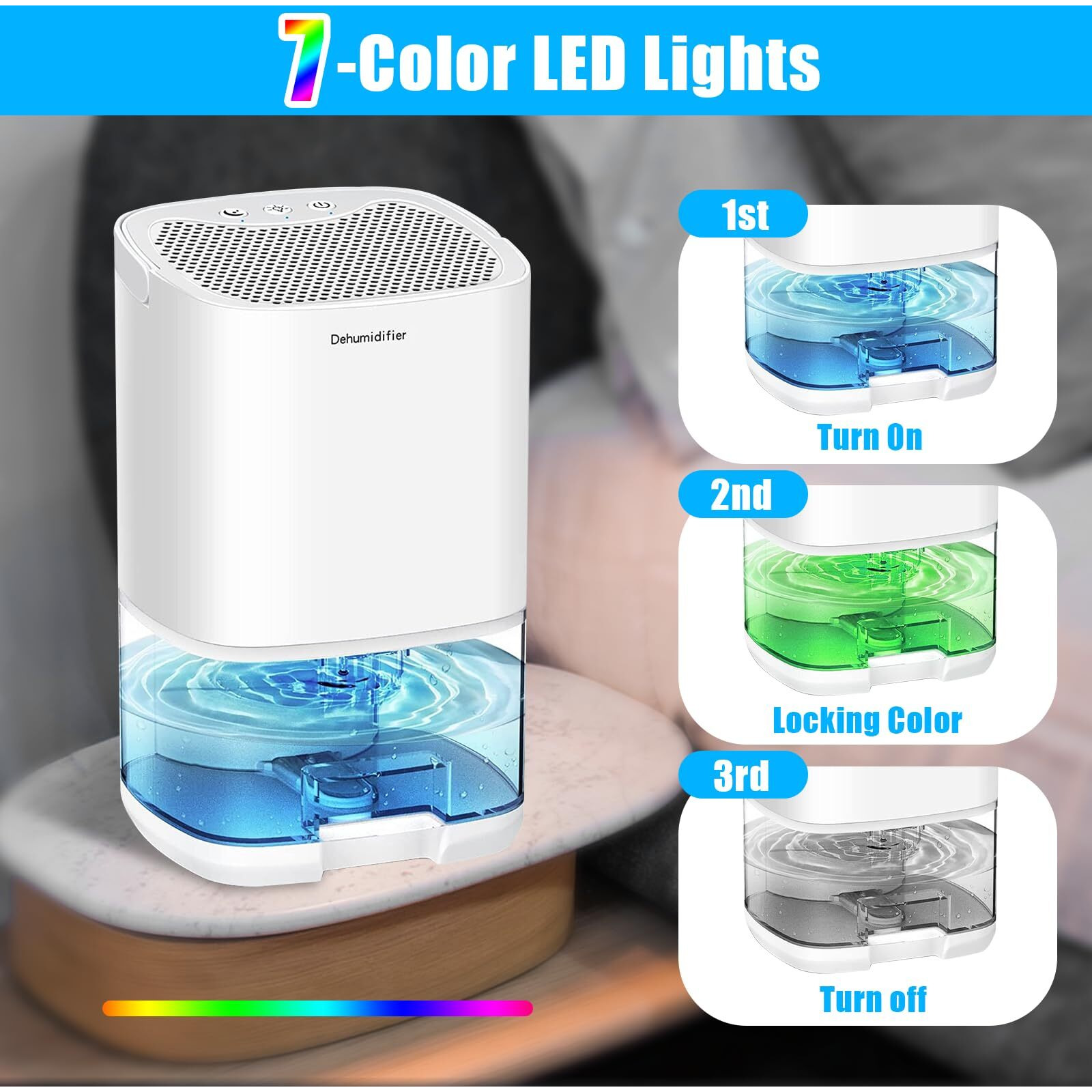 Dehumidifiers For Home 35Oz Small Dehumidifier For Bedroom 2500 Cubic Feet(350Sq Ft) With 7 Led Lights, Ultra Quiet & Auto Shut Off Dehumidifier For Bathroom Basement Closet Garage