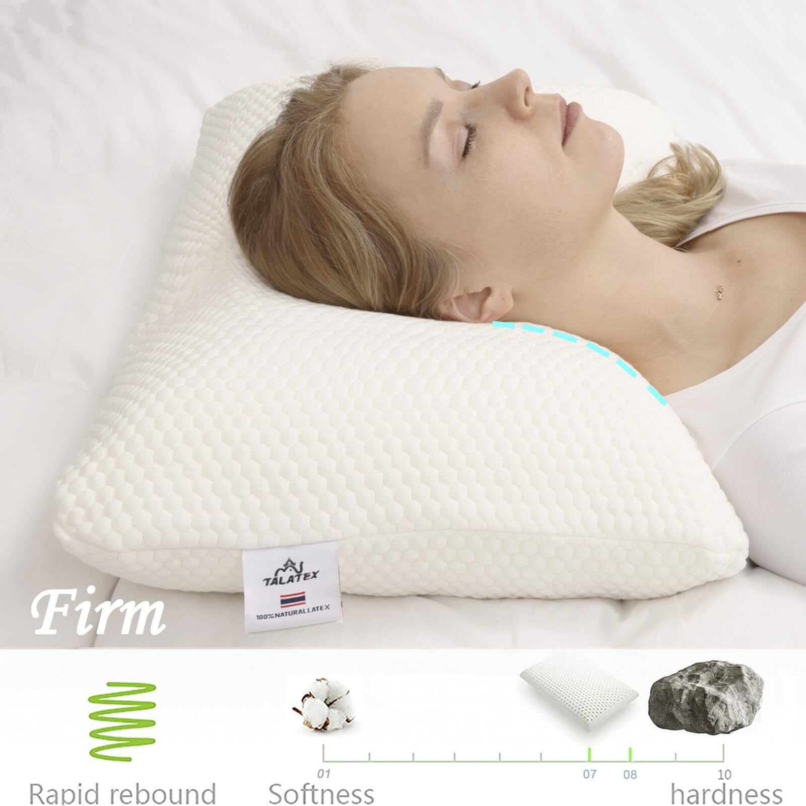 Talatex Talalay 100% Natural Premium Latex Pillow, Helps Relieve Pressure, No Memory Foam Chemicals, Perfect Package Best Gift With Removable Tencel Cover