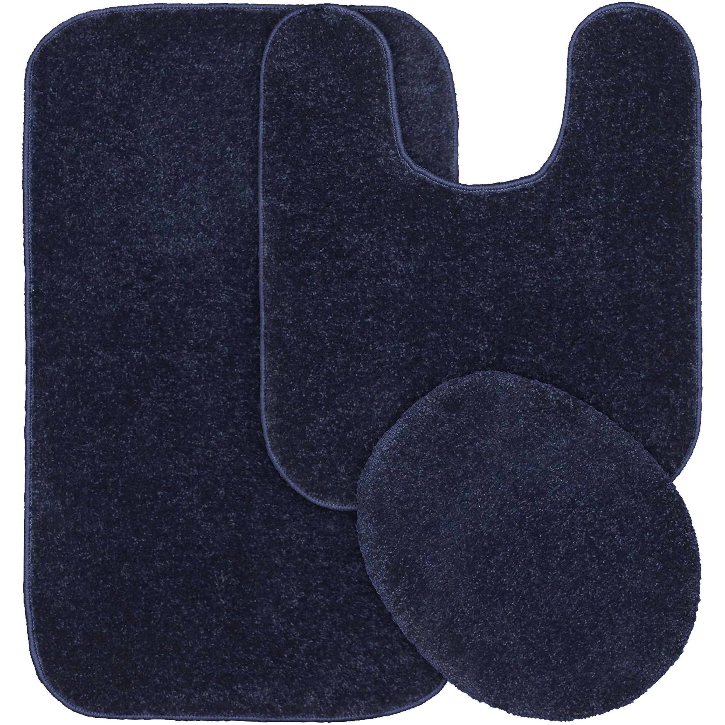 Garland Rug Gramercy Plush Polypropylene Washable Bath Rug Set, 3 Piece (Toilet Lid Cover, Contour Rug, 20"" X34' Bath Rugs) Navy