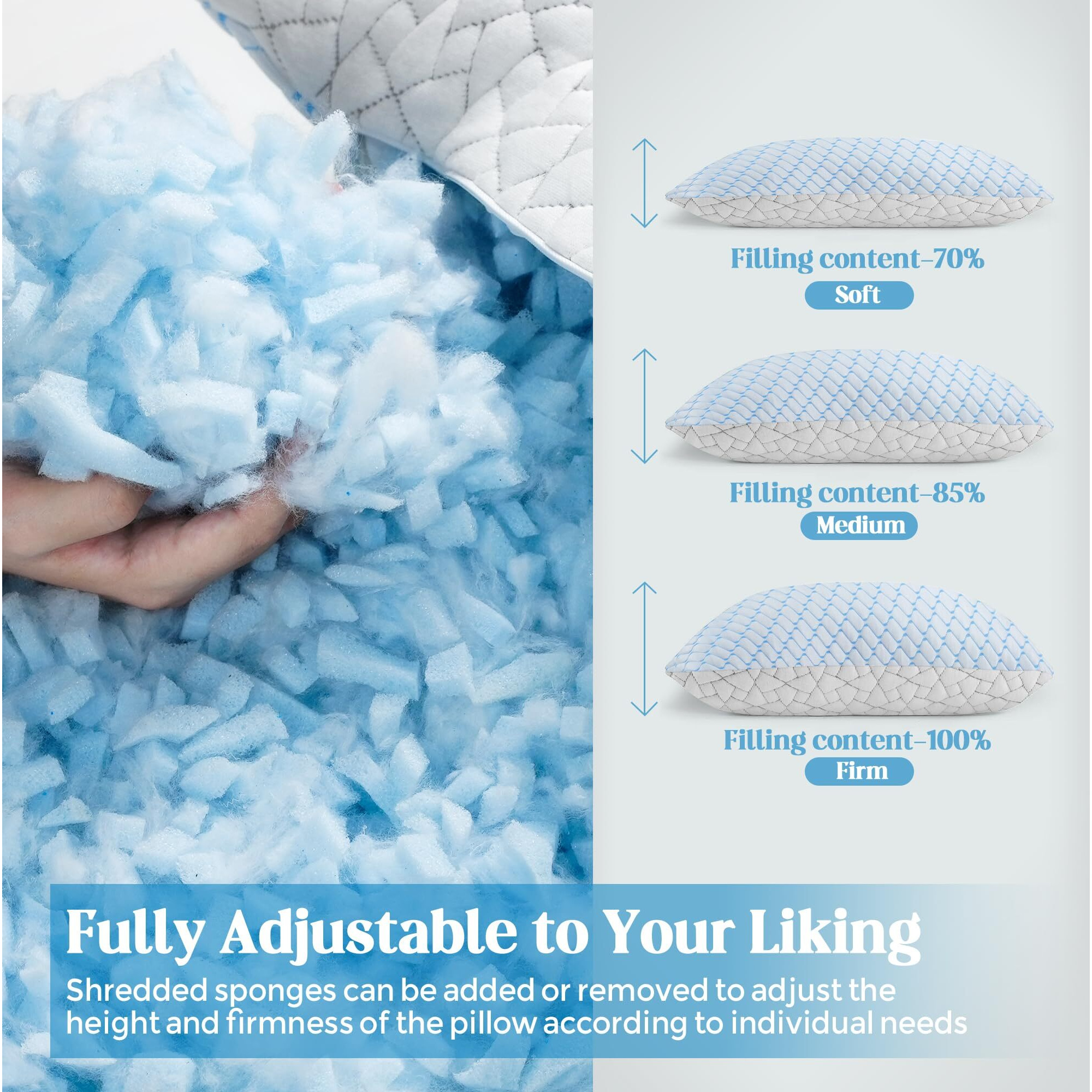 Bafode Memory Foam Pillows Standard Size Set Of 2 Cooling Bed Pillow 2 Pack Shredded Memory Foam Pillow For Sleeping 20X26