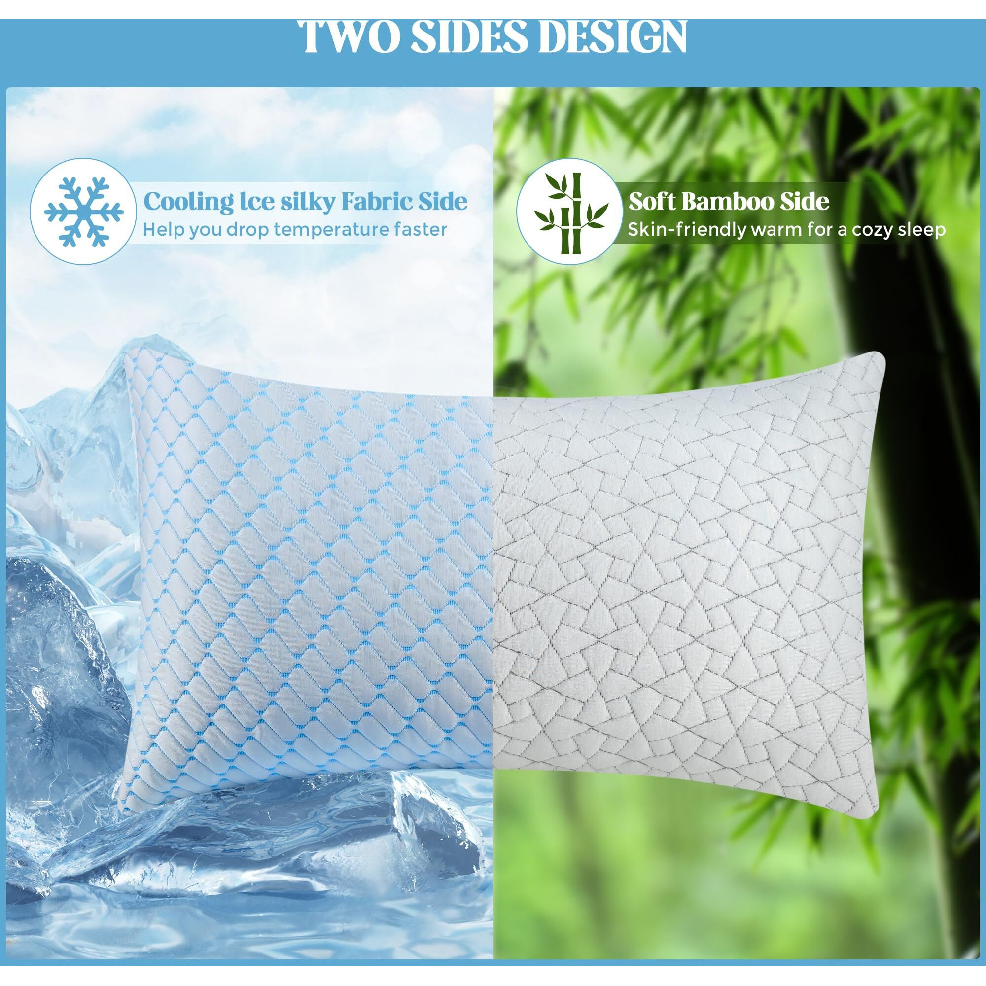 Bafode Memory Foam Pillows Standard Size Set Of 2 Cooling Bed Pillow 2 Pack Shredded Memory Foam Pillow For Sleeping 20X26