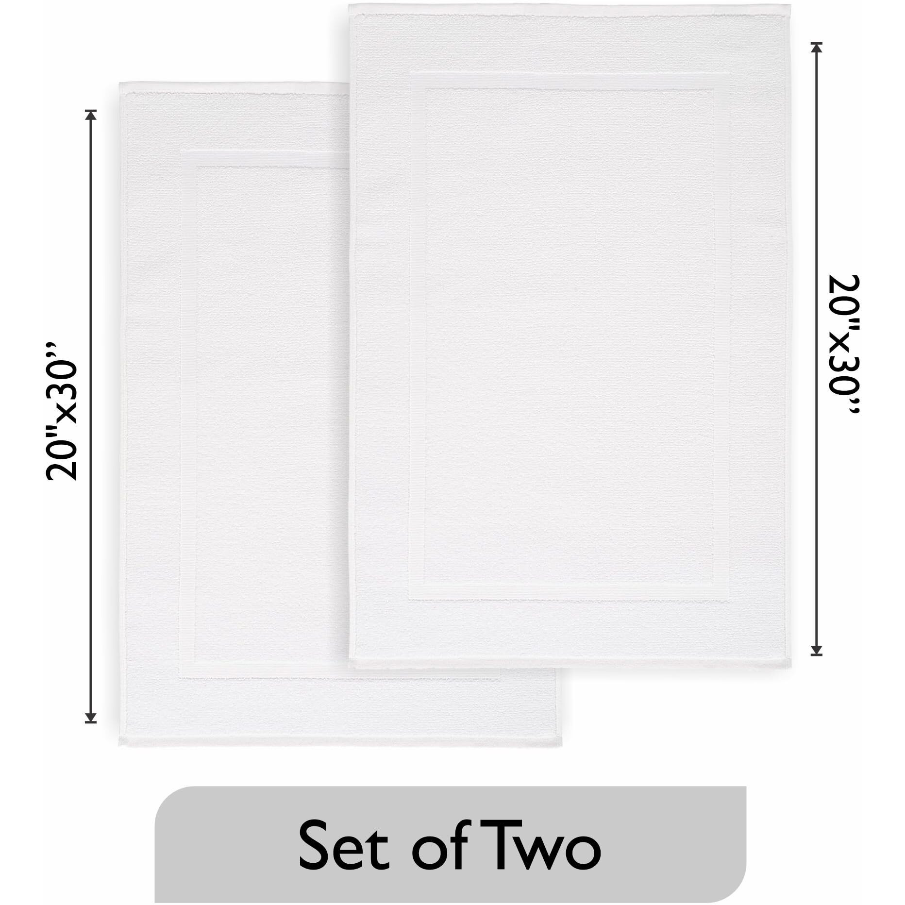 Voyzz Home Premium 100% Cotton Bath Mat Floor Towel Set | 2 Pack Of Super Soft & Absorbent Luxury Terry Bath Mats, Hotel, Spa, Shower & Bathroom Tub Floor Mats Machine Washable 20"&quotX30"" White